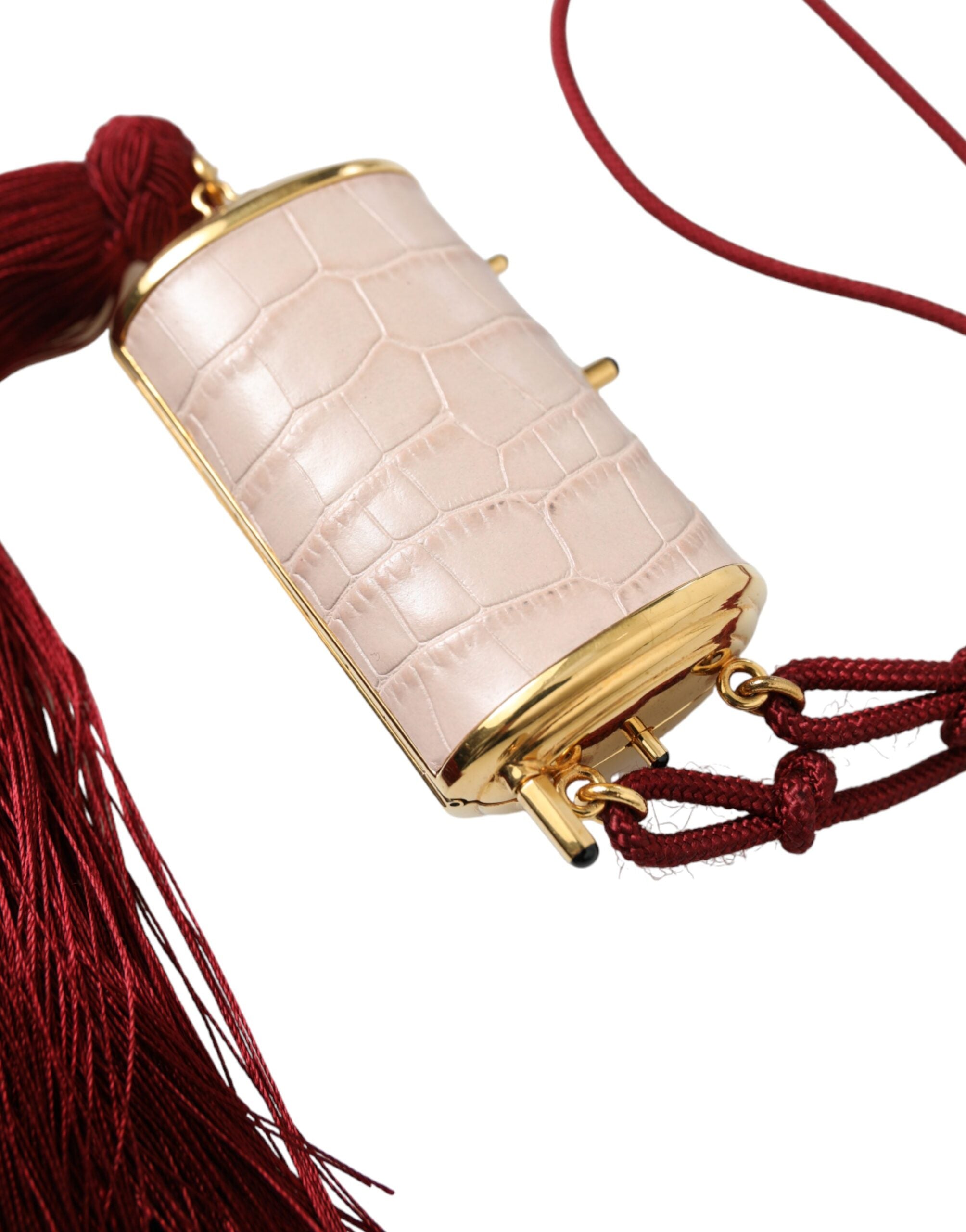 Pink Exotic Leather Mini Mirror Tassel Makeup Bag - ventzia