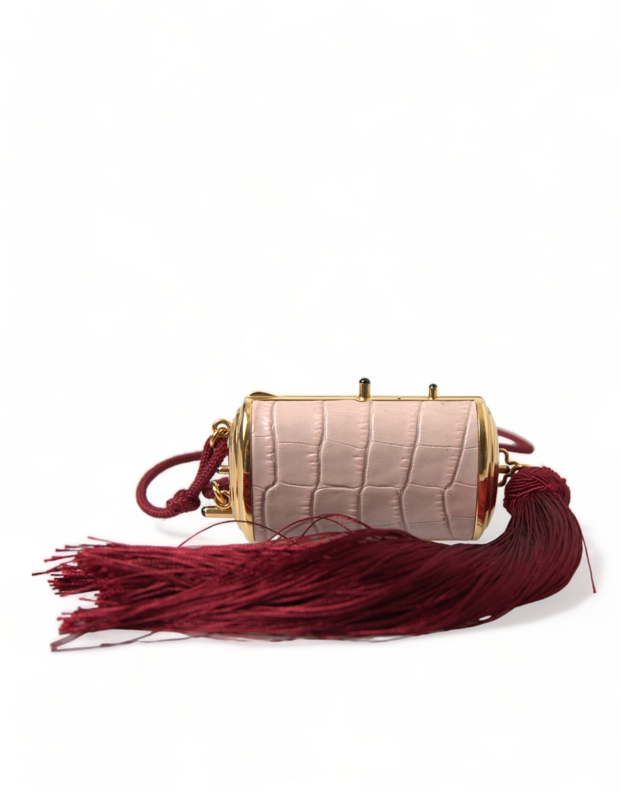 Pink Exotic Leather Mini Mirror Tassel Makeup Bag - ventzia