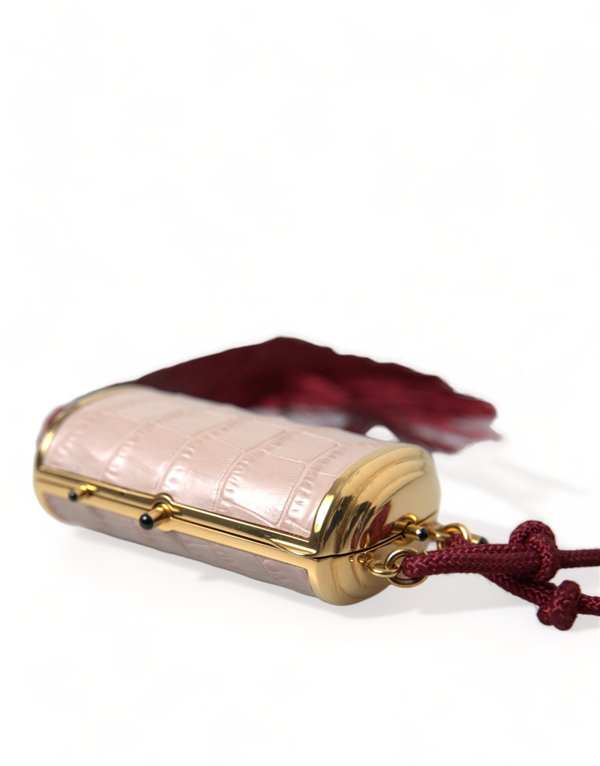 Pink Exotic Leather Mini Mirror Tassel Makeup Bag - ventzia