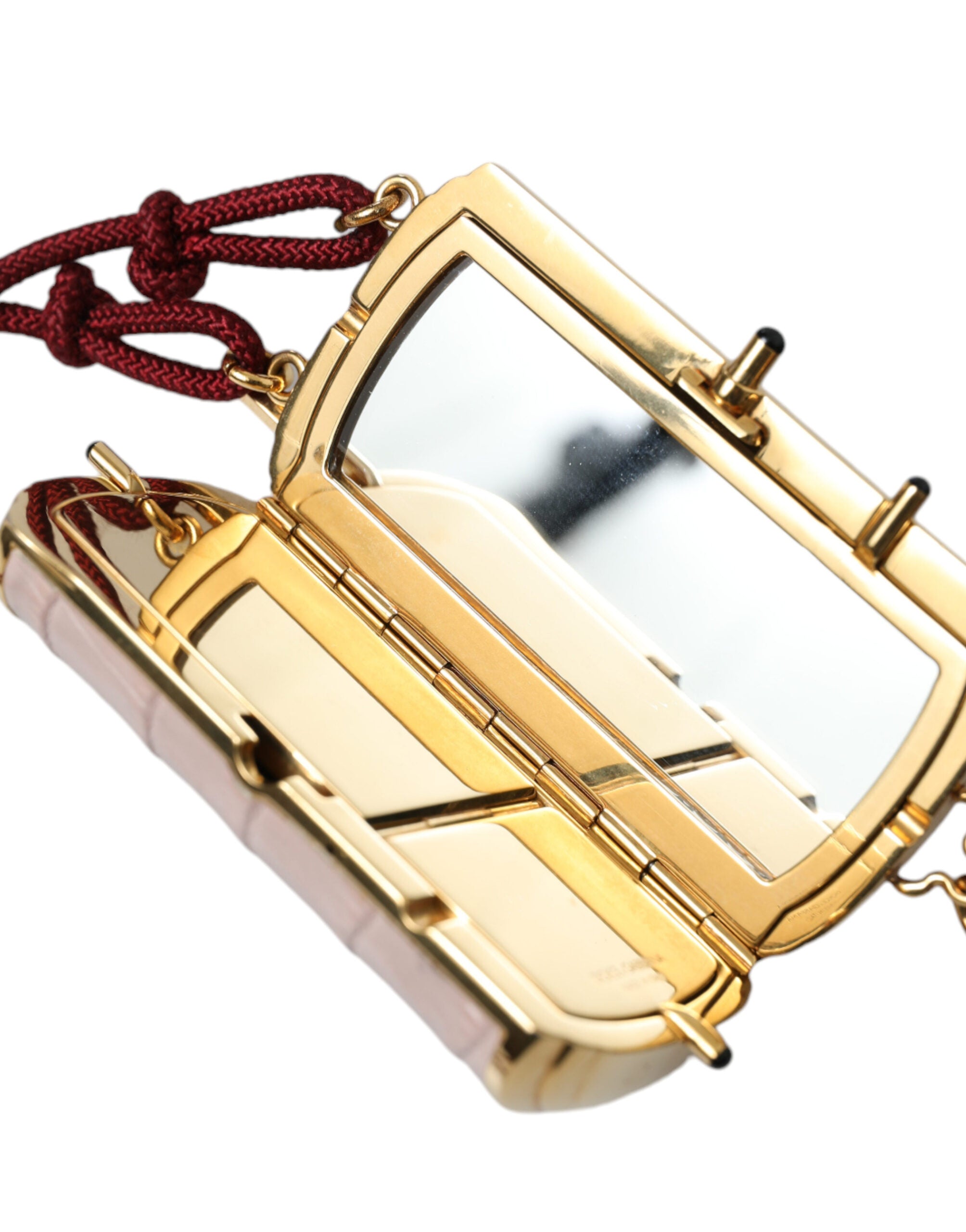 Pink Exotic Leather Mini Mirror Tassel Makeup Bag - ventzia