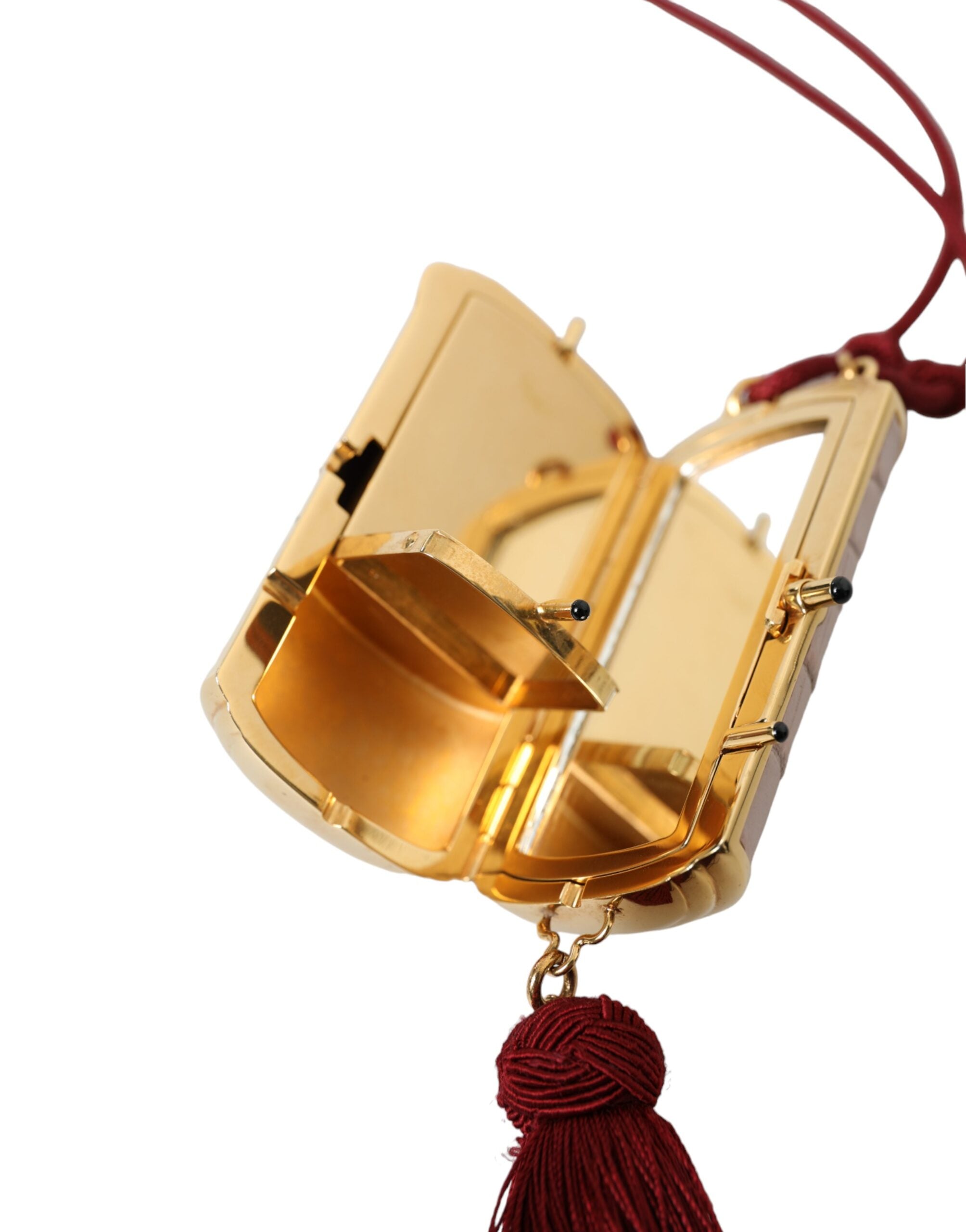 Pink Exotic Leather Mini Mirror Tassel Makeup Bag - ventzia