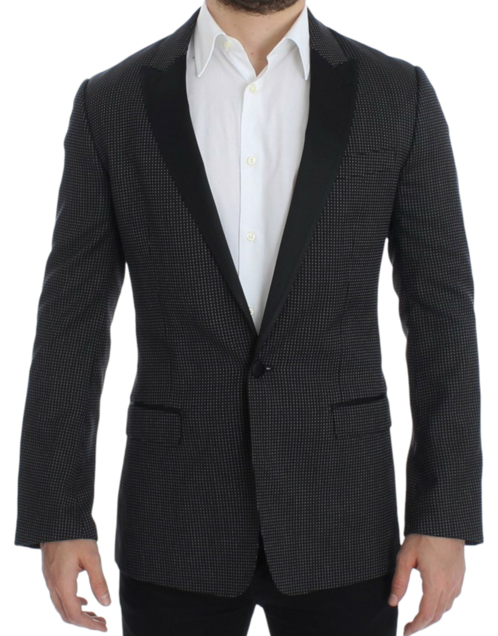 Elegant Black Polka Dotted Slim Fit Blazer - ventzia