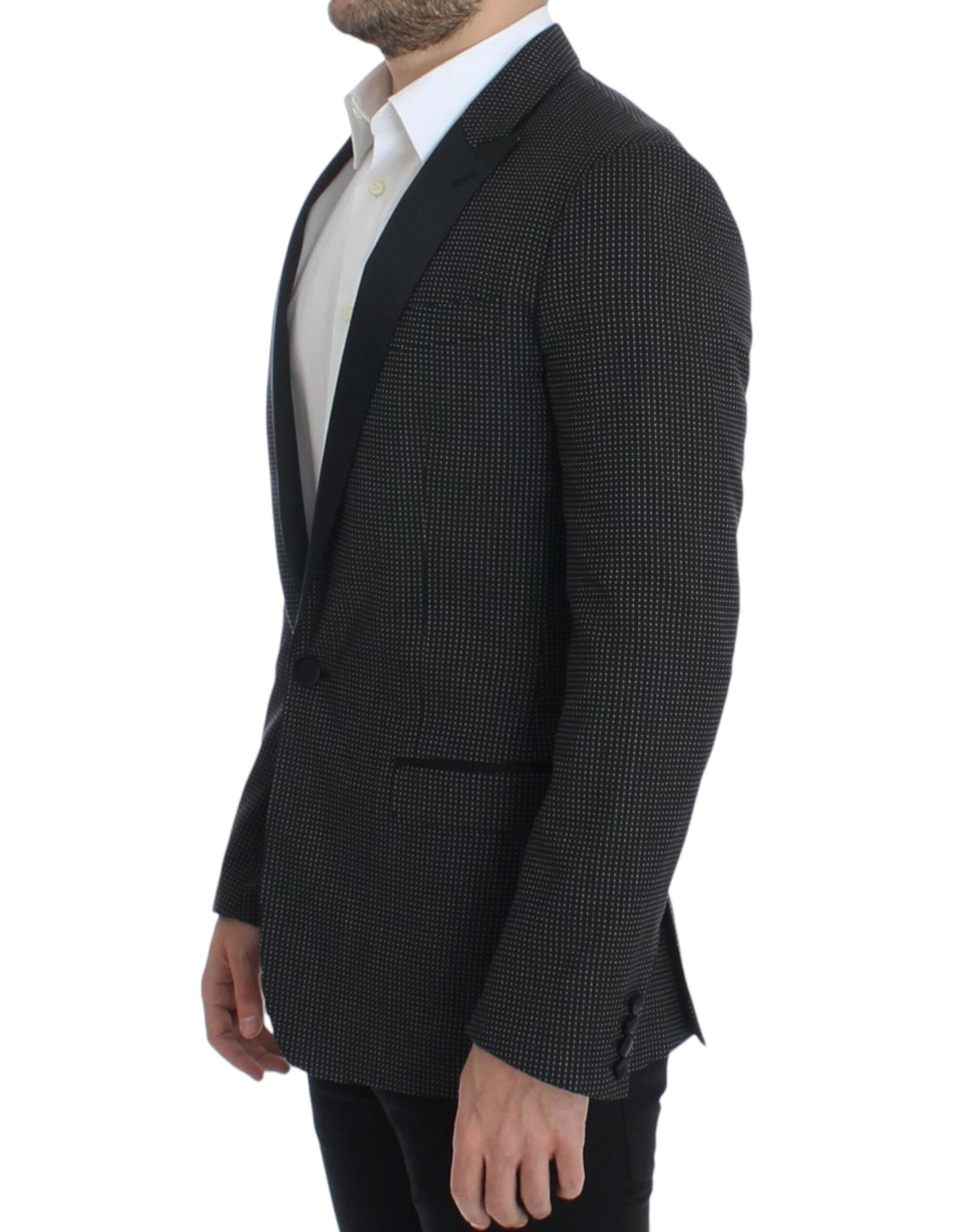 Elegant Black Polka Dotted Slim Fit Blazer - ventzia