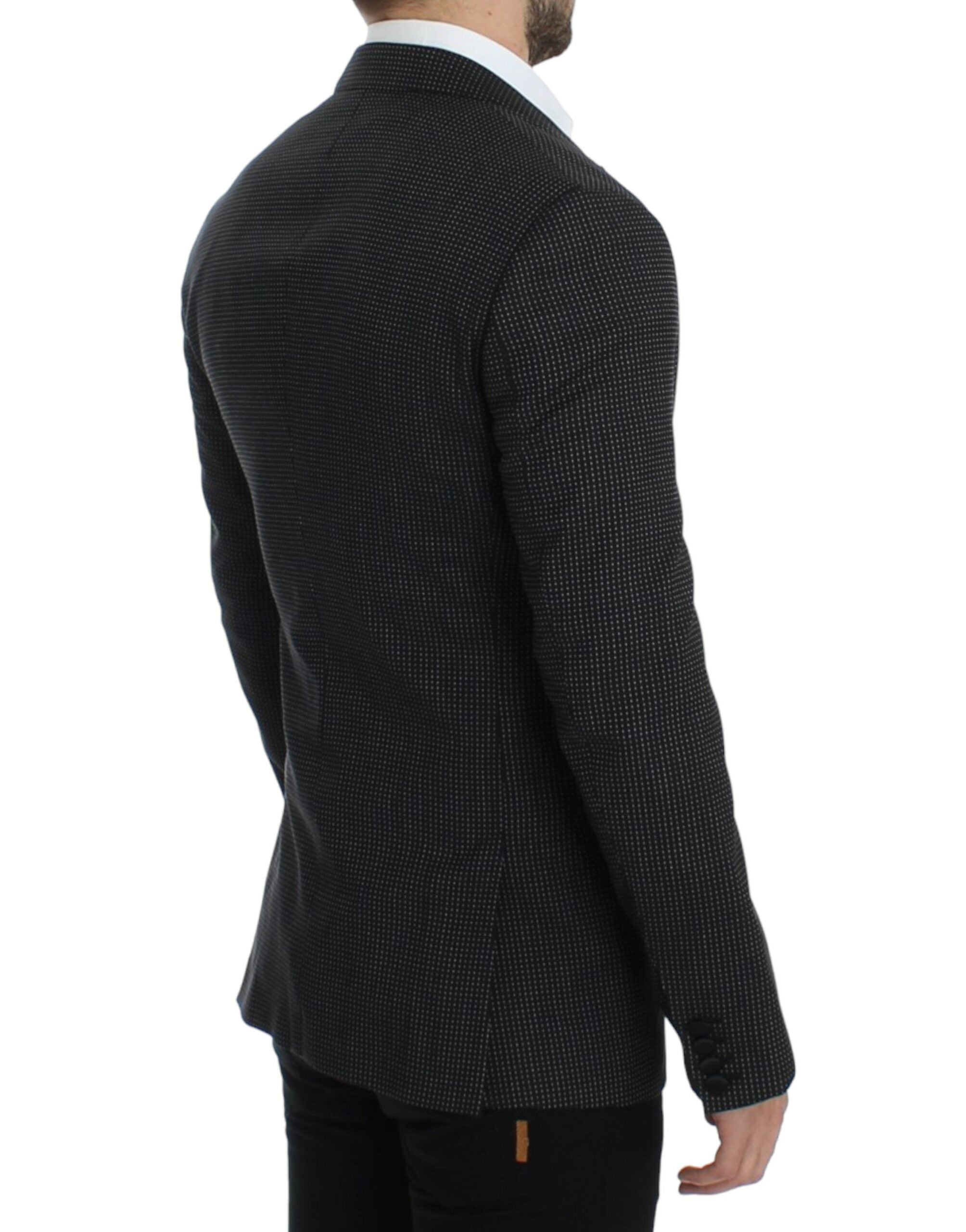 Elegant Black Polka Dotted Slim Fit Blazer - ventzia