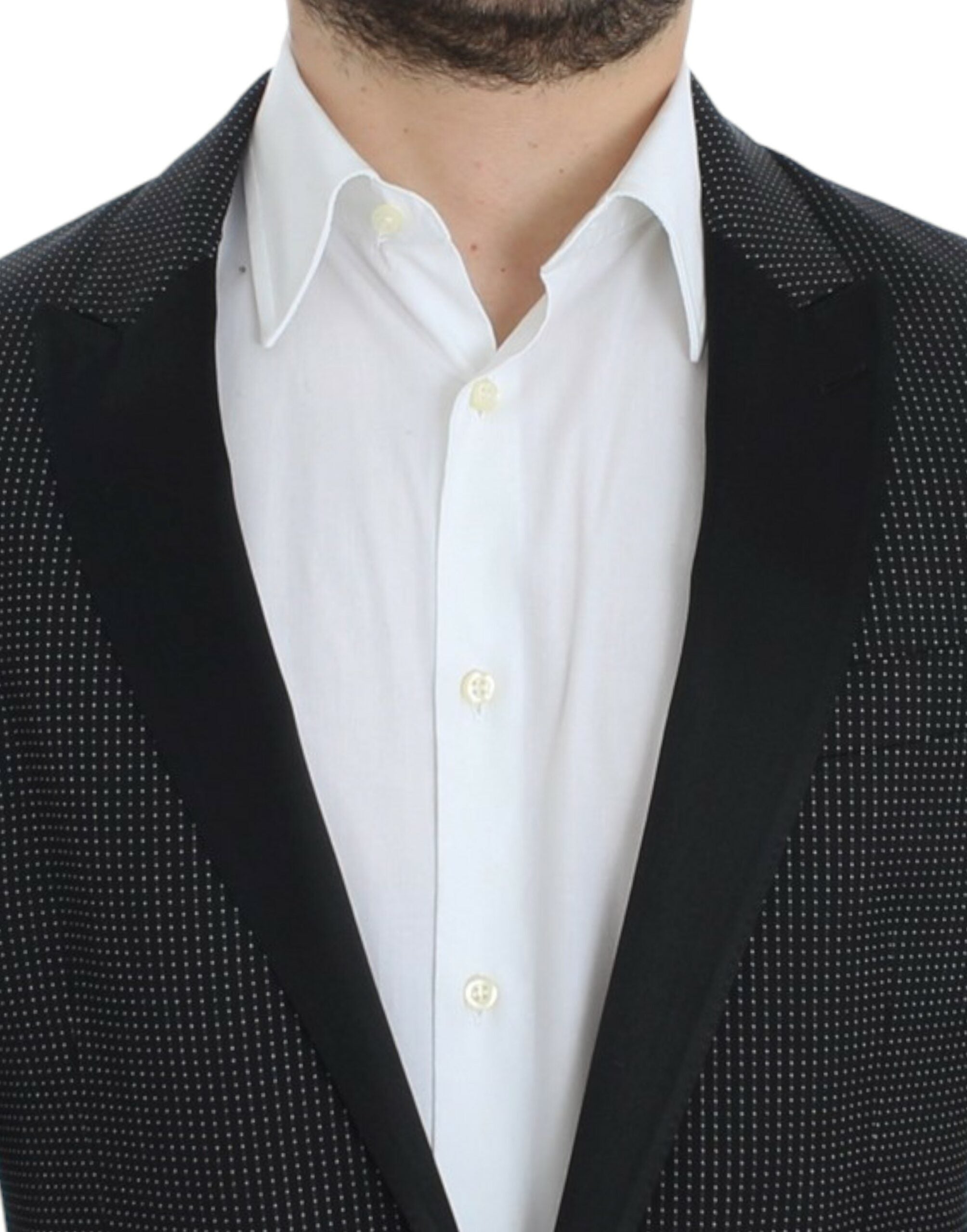 Elegant Black Polka Dotted Slim Fit Blazer - ventzia