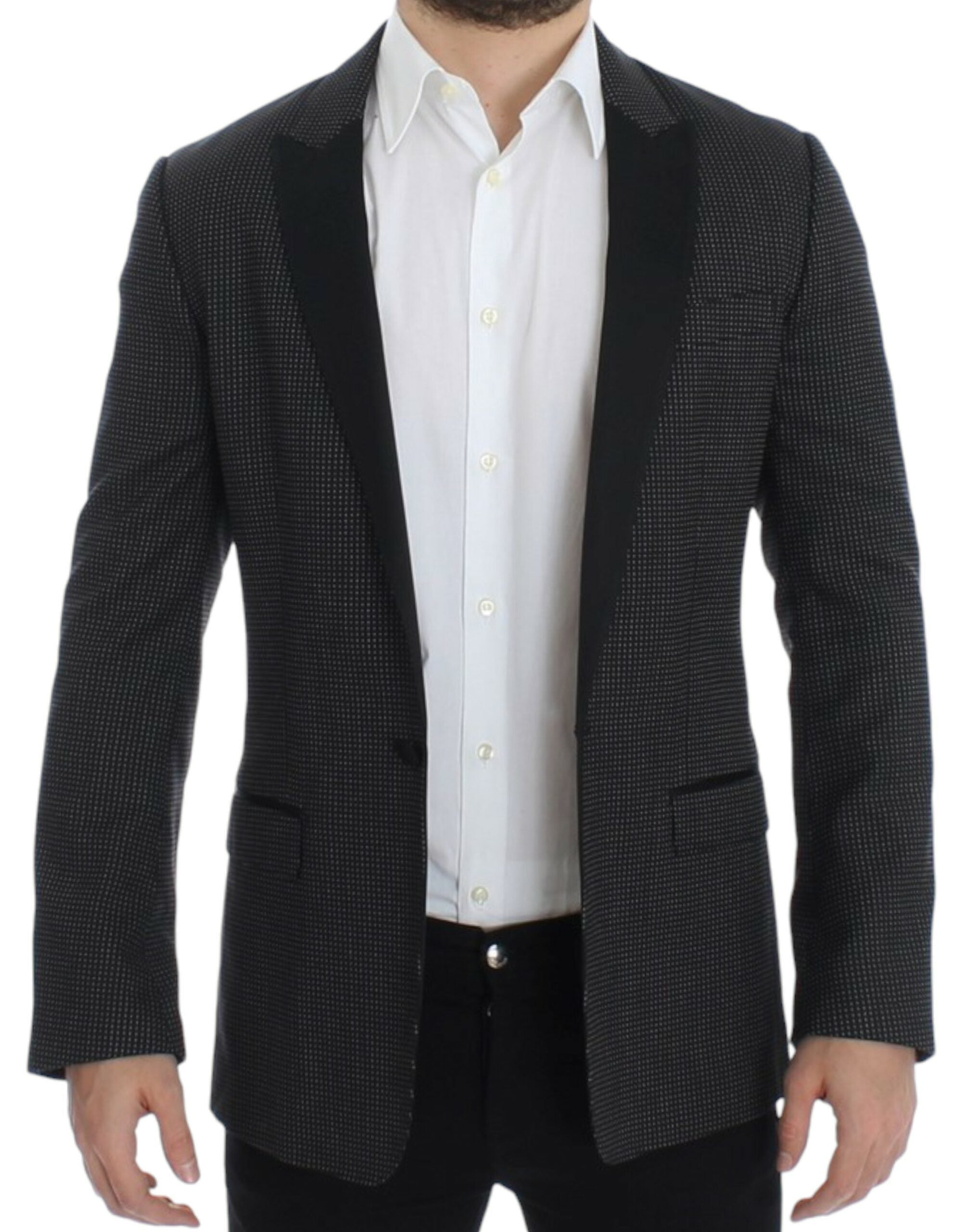 Elegant Black Polka Dotted Slim Fit Blazer - ventzia