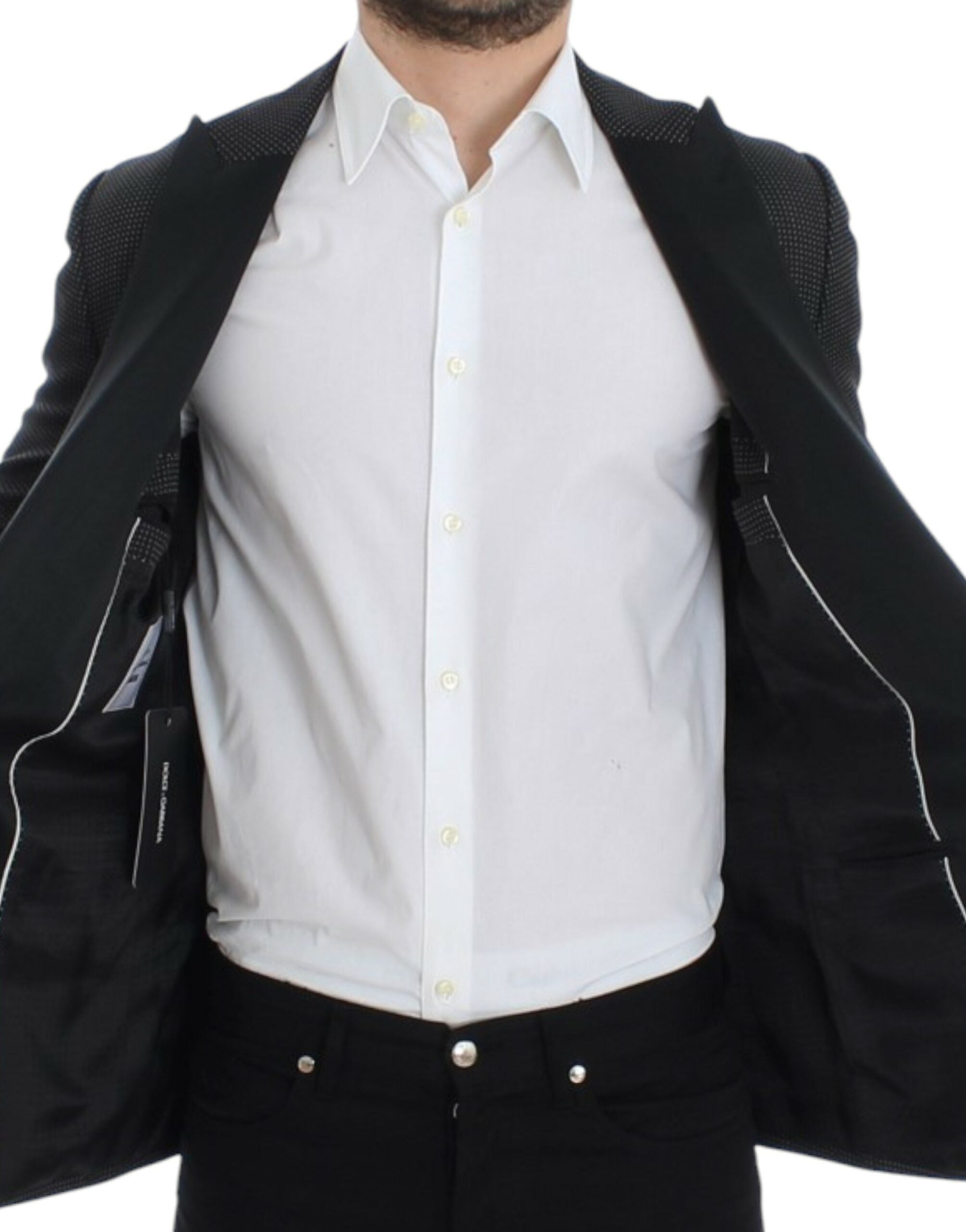 Elegant Black Polka Dotted Slim Fit Blazer - ventzia
