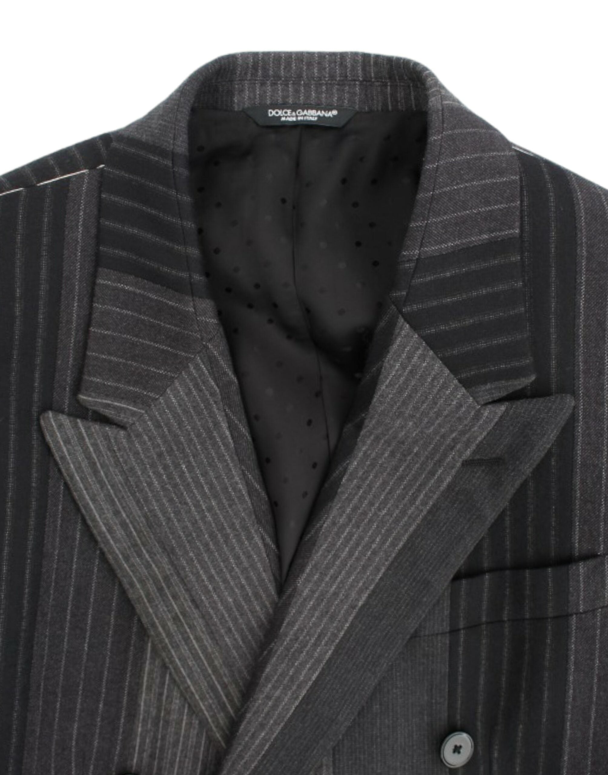 Elegant Gray Striped Wool Slim Blazer - ventzia