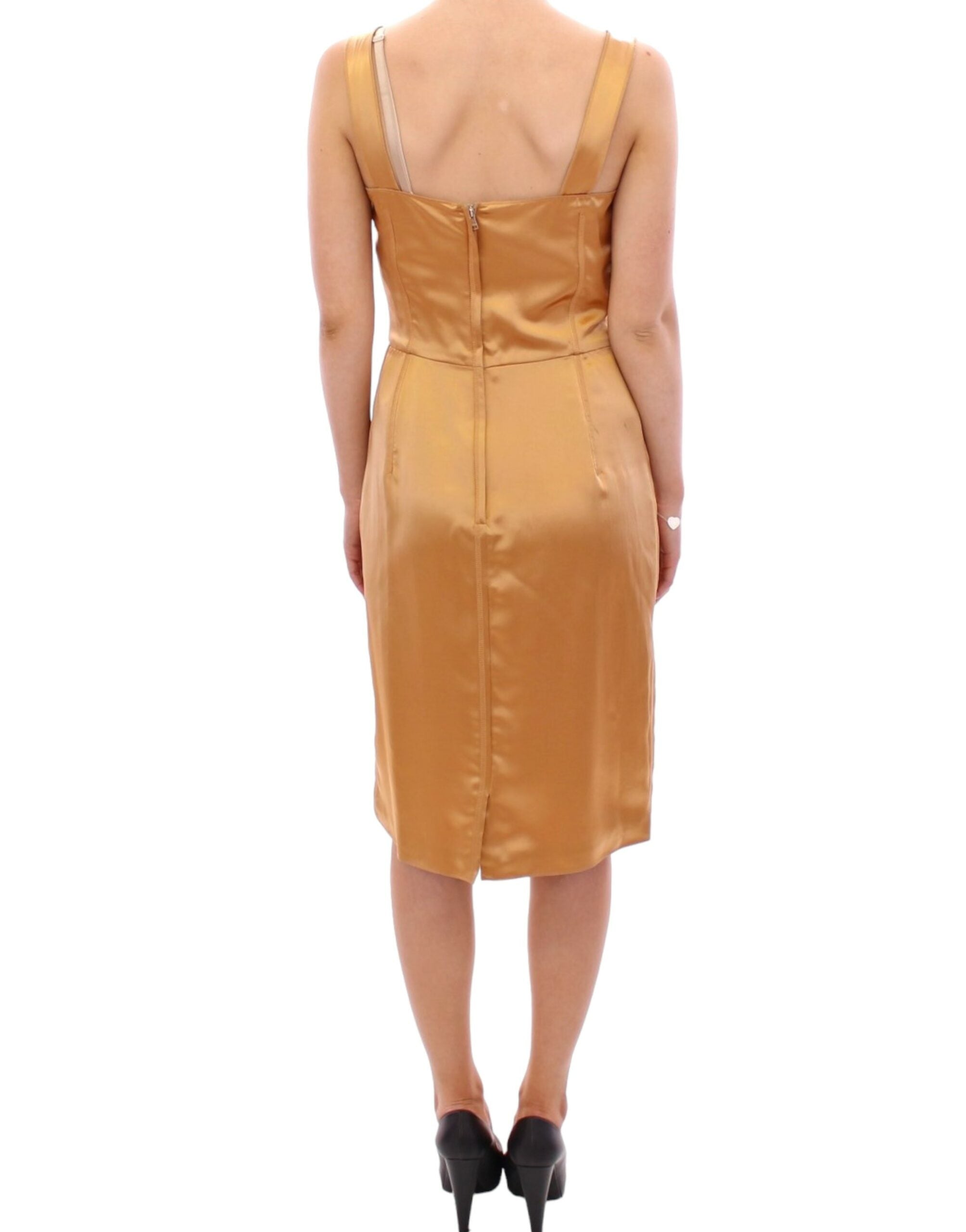 Elegant Bronze Silk Knee-Length Sheath Dress - ventzia