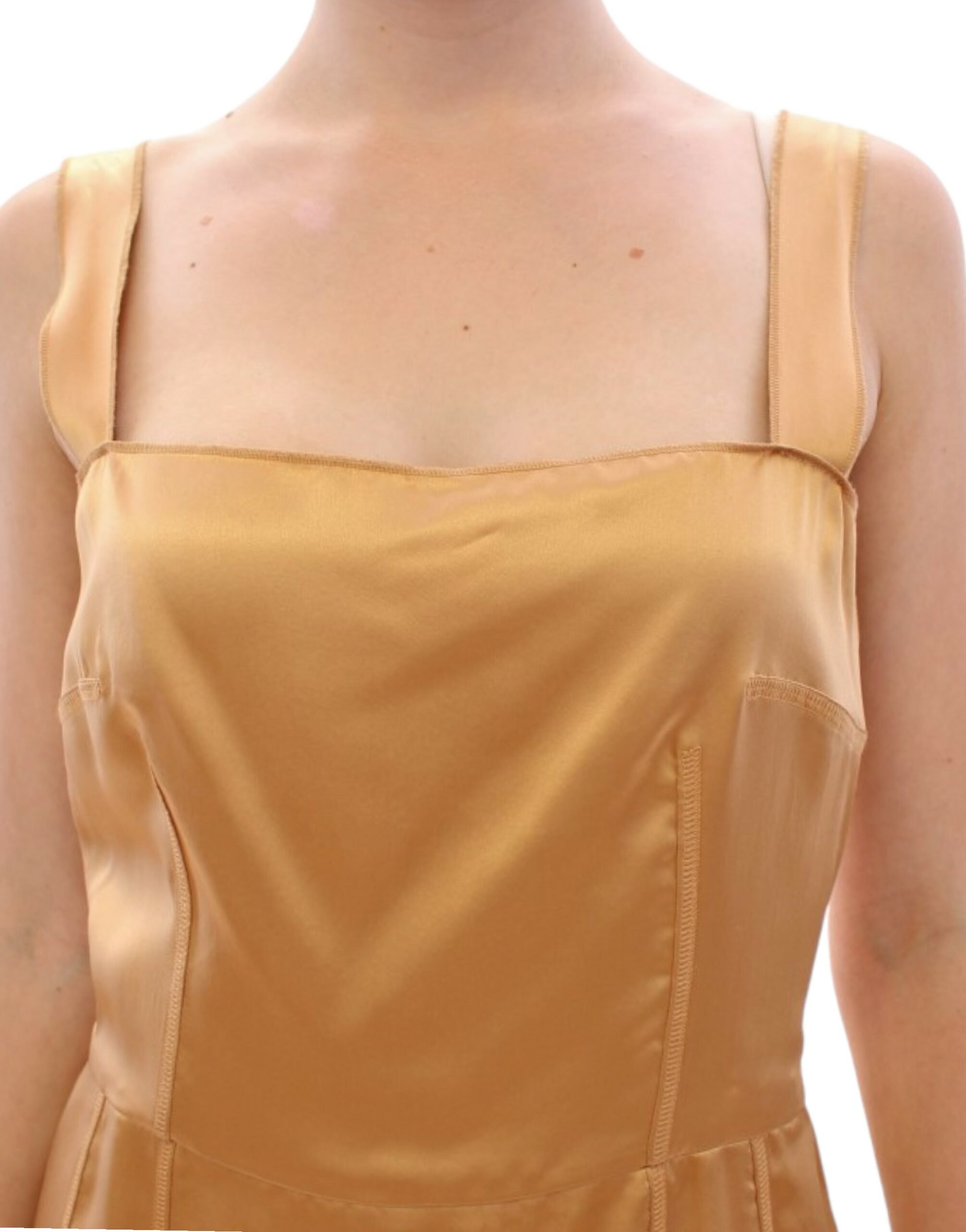 Elegant Bronze Silk Knee-Length Sheath Dress - ventzia