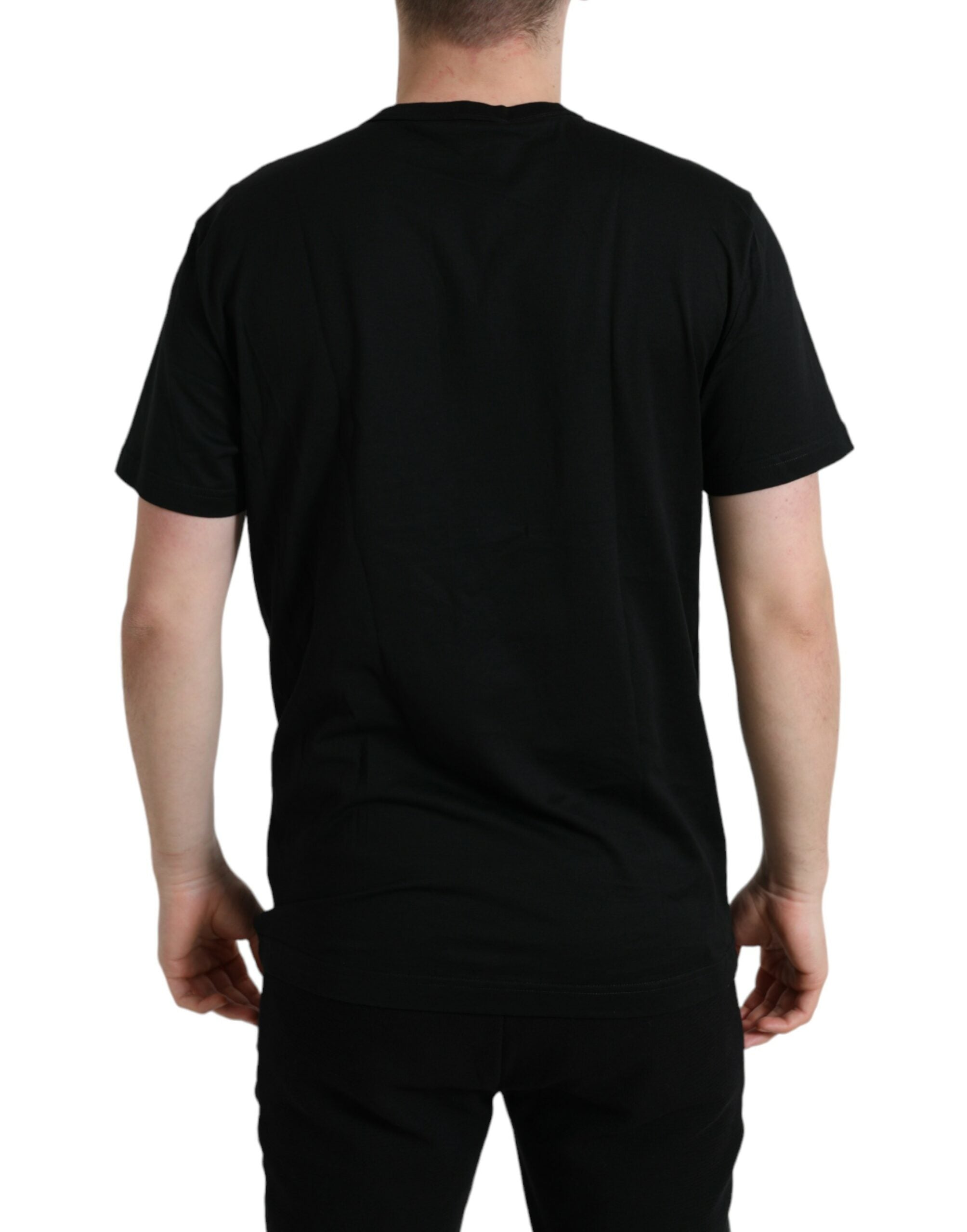 Black Cotton Dog Tag Round Neck T-shirt - ventzia