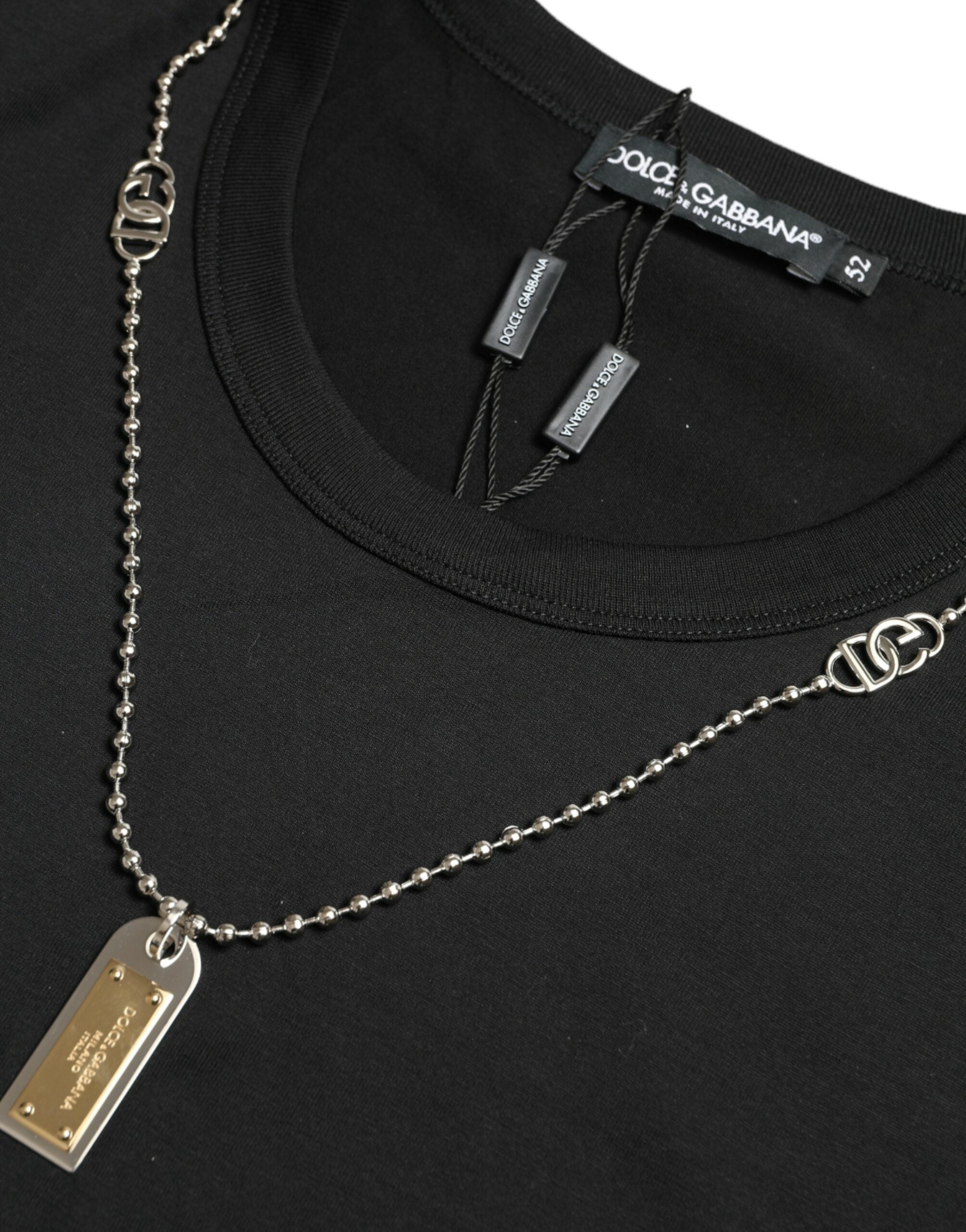 Black Cotton Dog Tag Round Neck T-shirt - ventzia