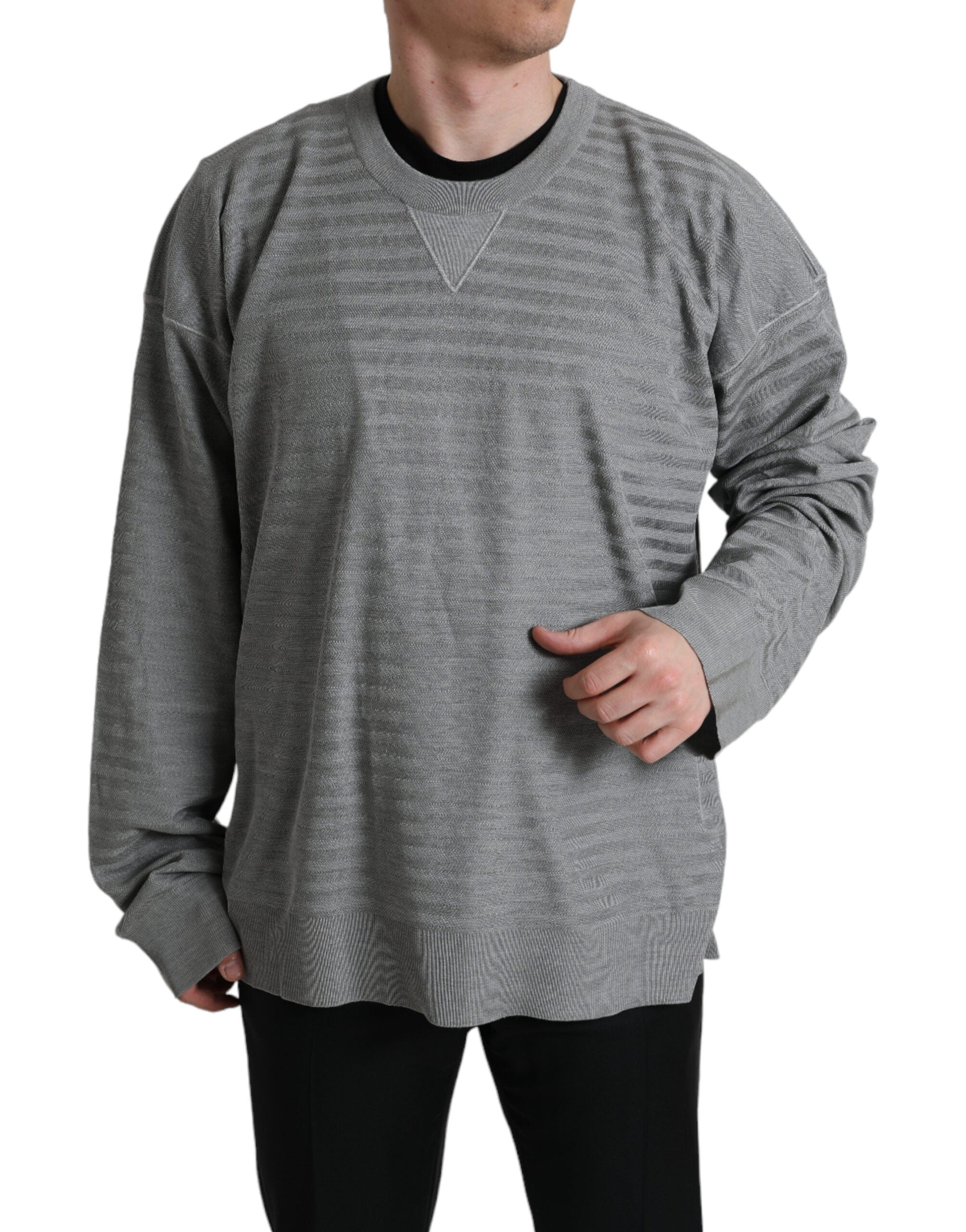 Gray Crewneck Pullover Silk Top Sweater - ventzia