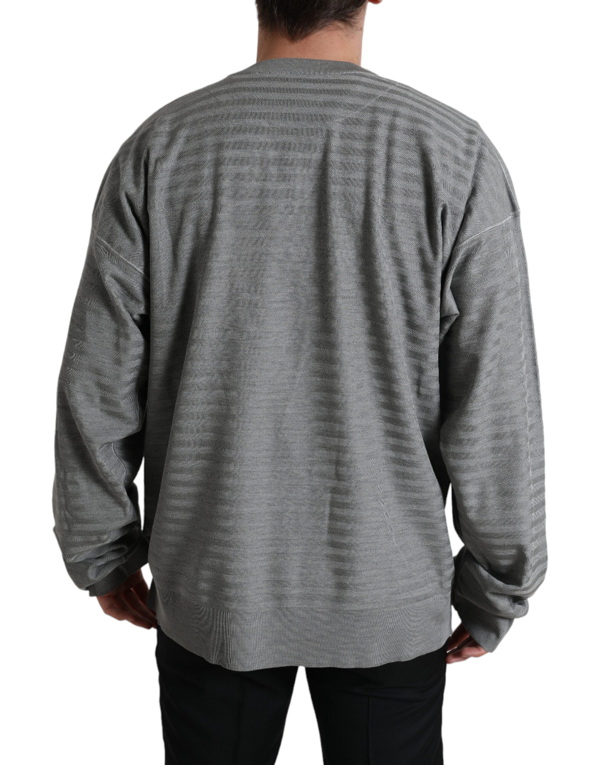 Gray Crewneck Pullover Silk Top Sweater - ventzia