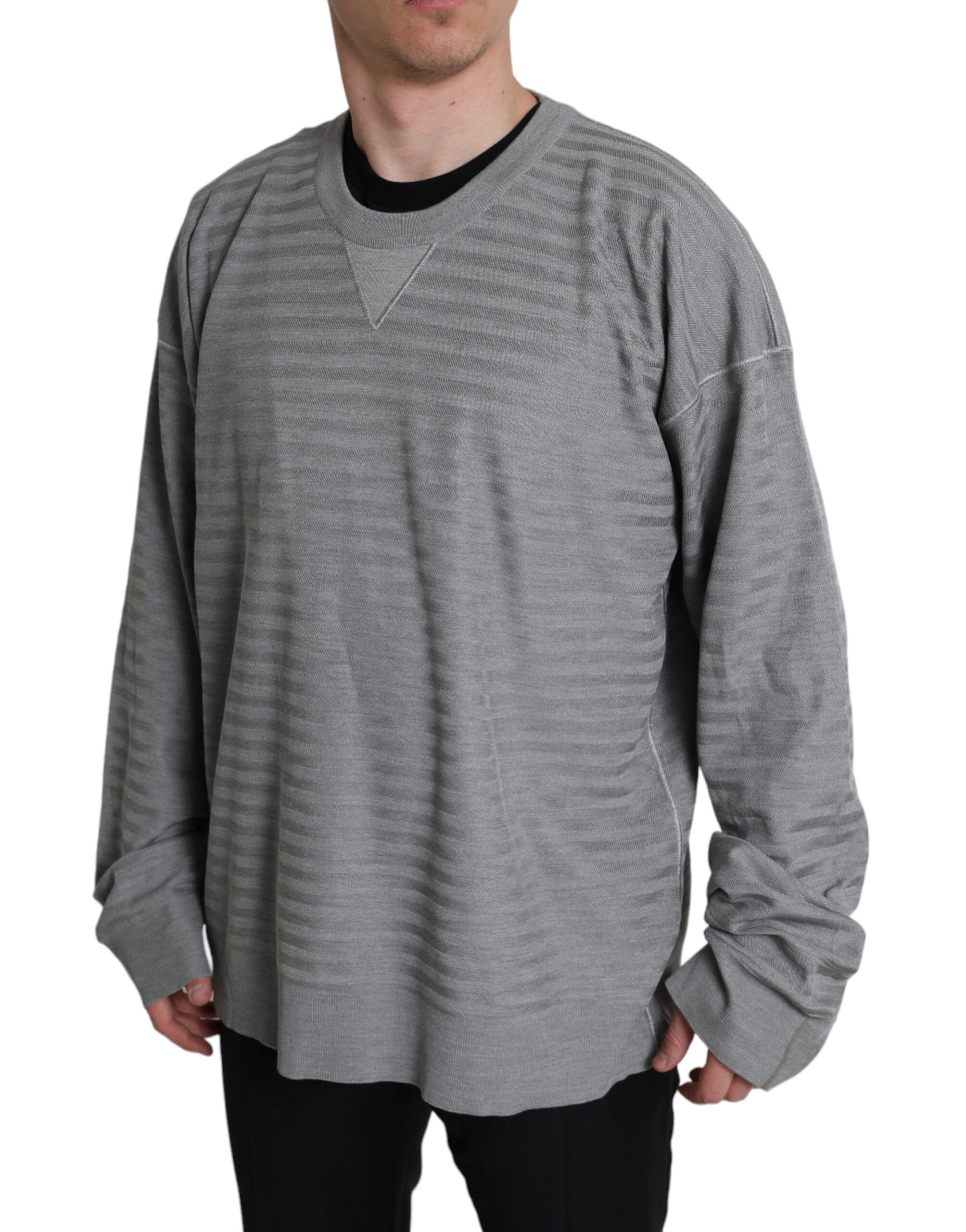 Gray Crewneck Pullover Silk Top Sweater - ventzia
