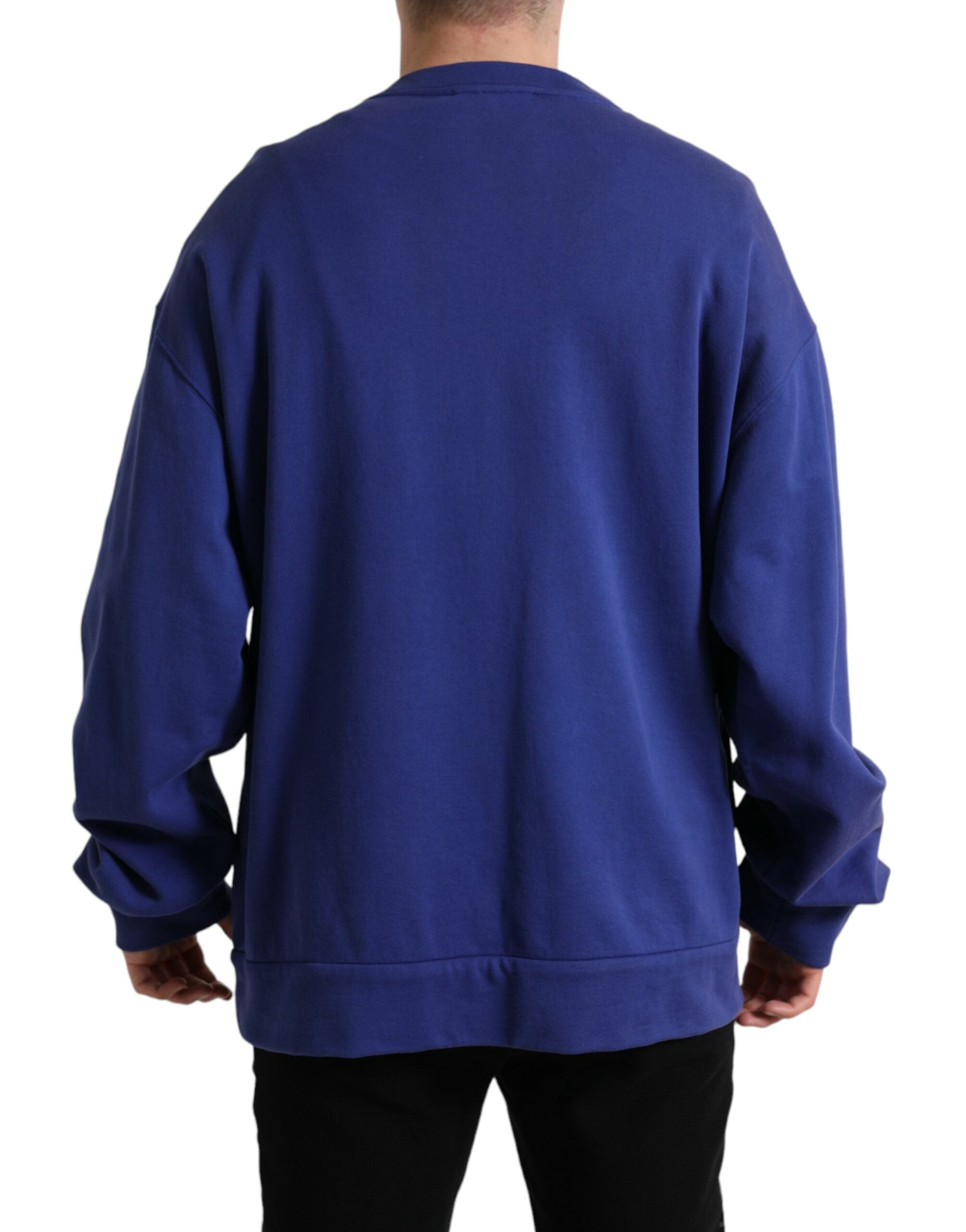 Royal Blue Cotton Crewneck Pullover Sweater - ventzia