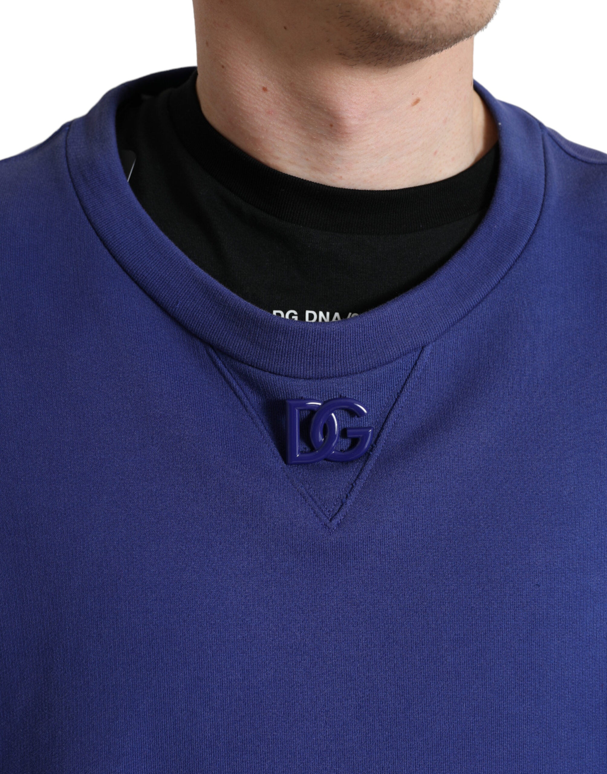 Royal Blue Cotton Crewneck Pullover Sweater - ventzia