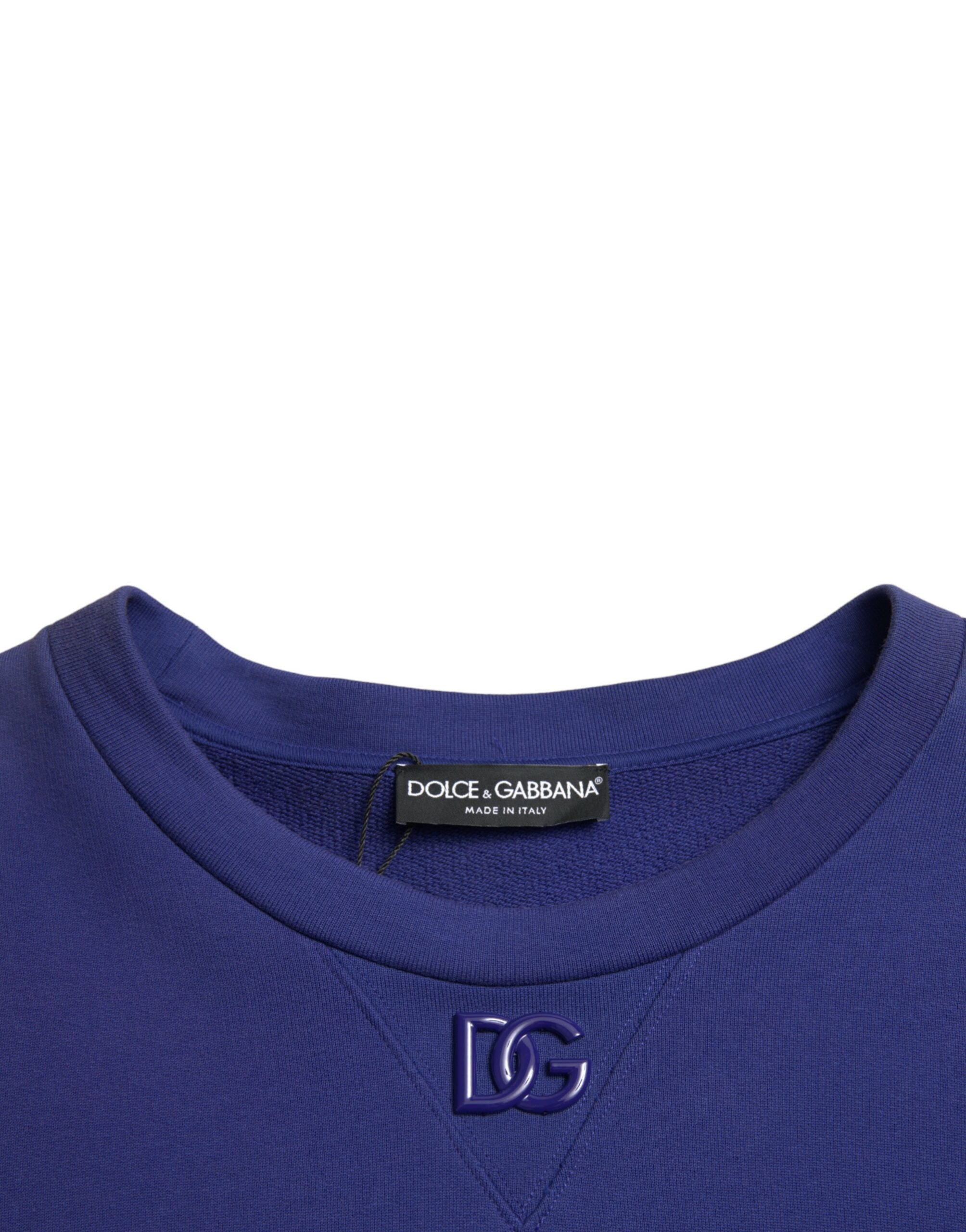 Royal Blue Cotton Crewneck Pullover Sweater - ventzia