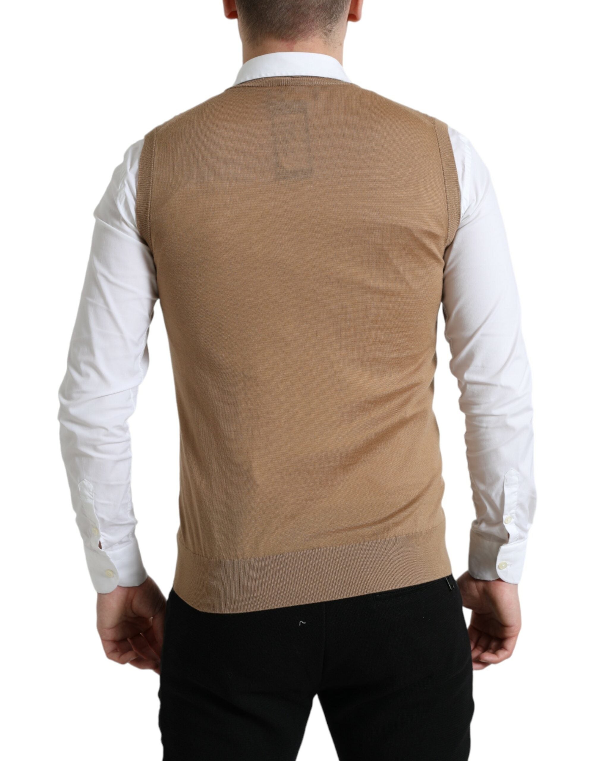 Brown Wool Sleeveless Pullover Sweater - ventzia