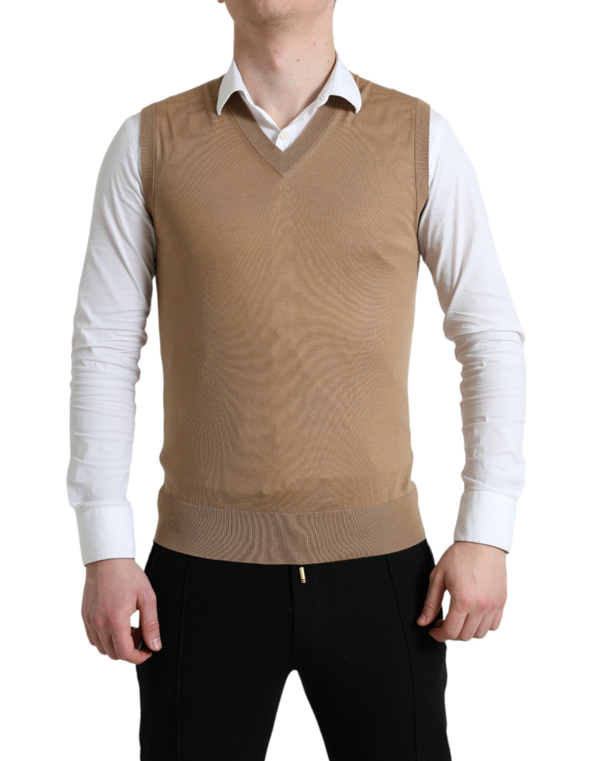 Brown Wool Sleeveless Pullover Sweater - ventzia