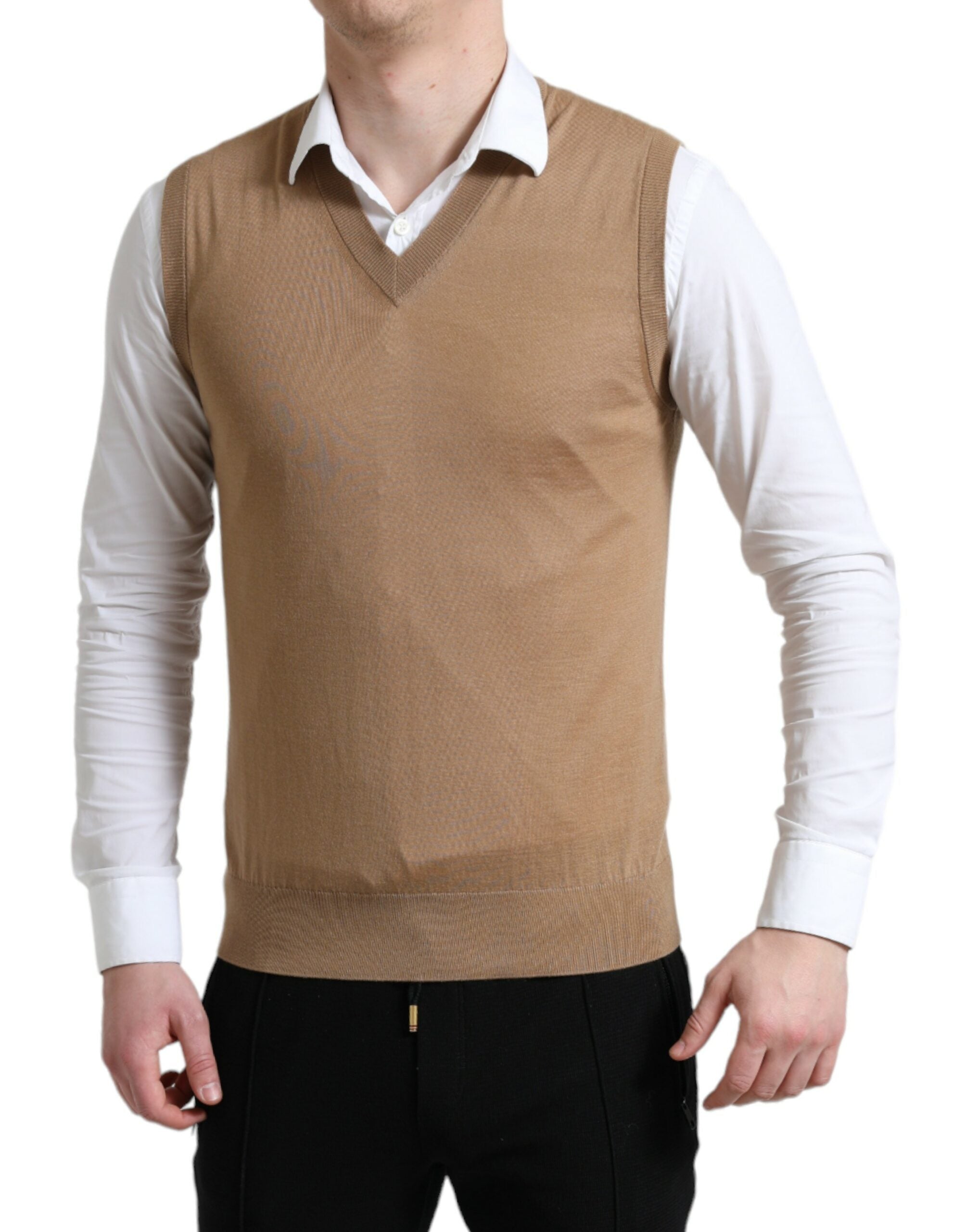Brown Wool Sleeveless Pullover Sweater - ventzia