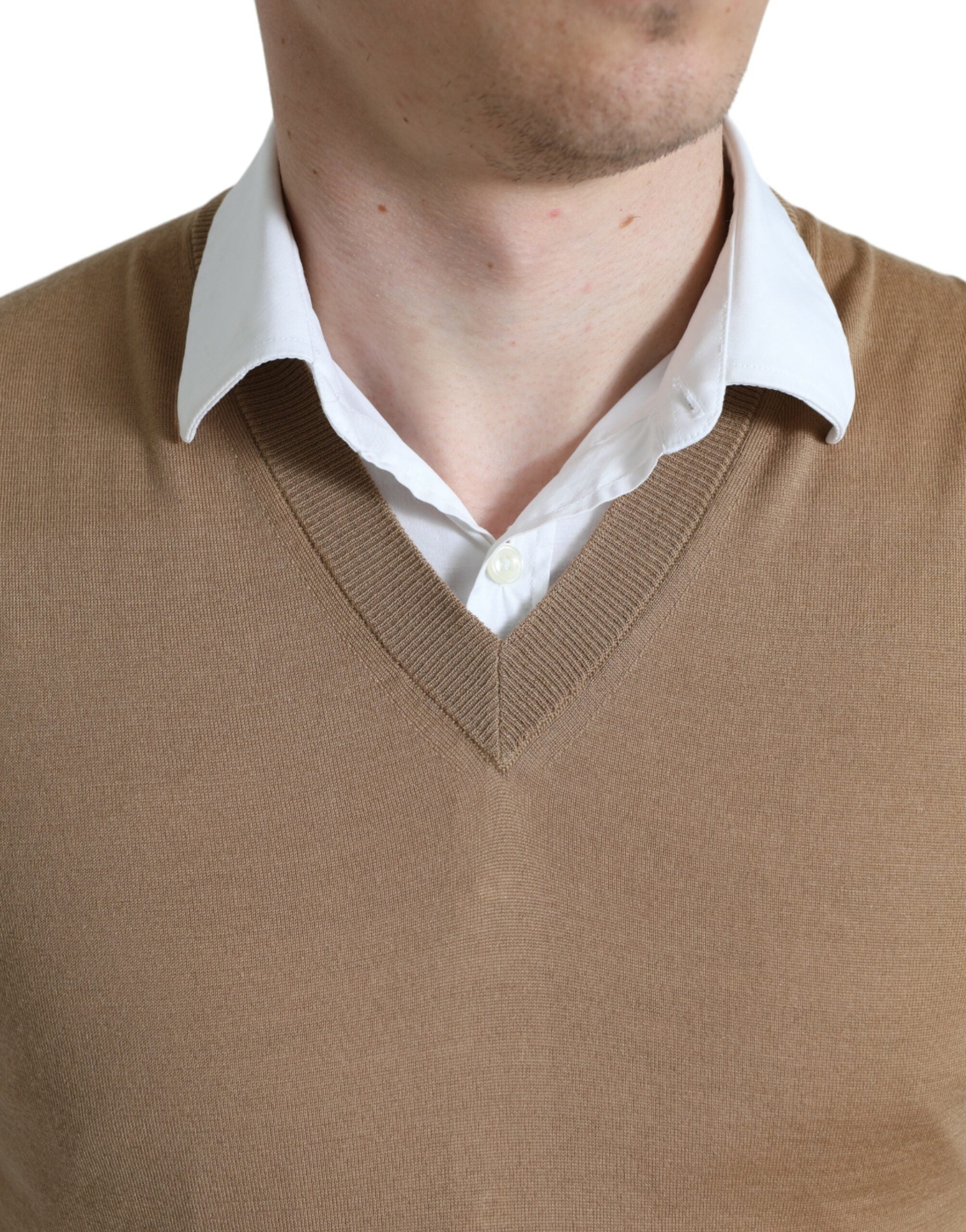 Brown Wool Sleeveless Pullover Sweater - ventzia