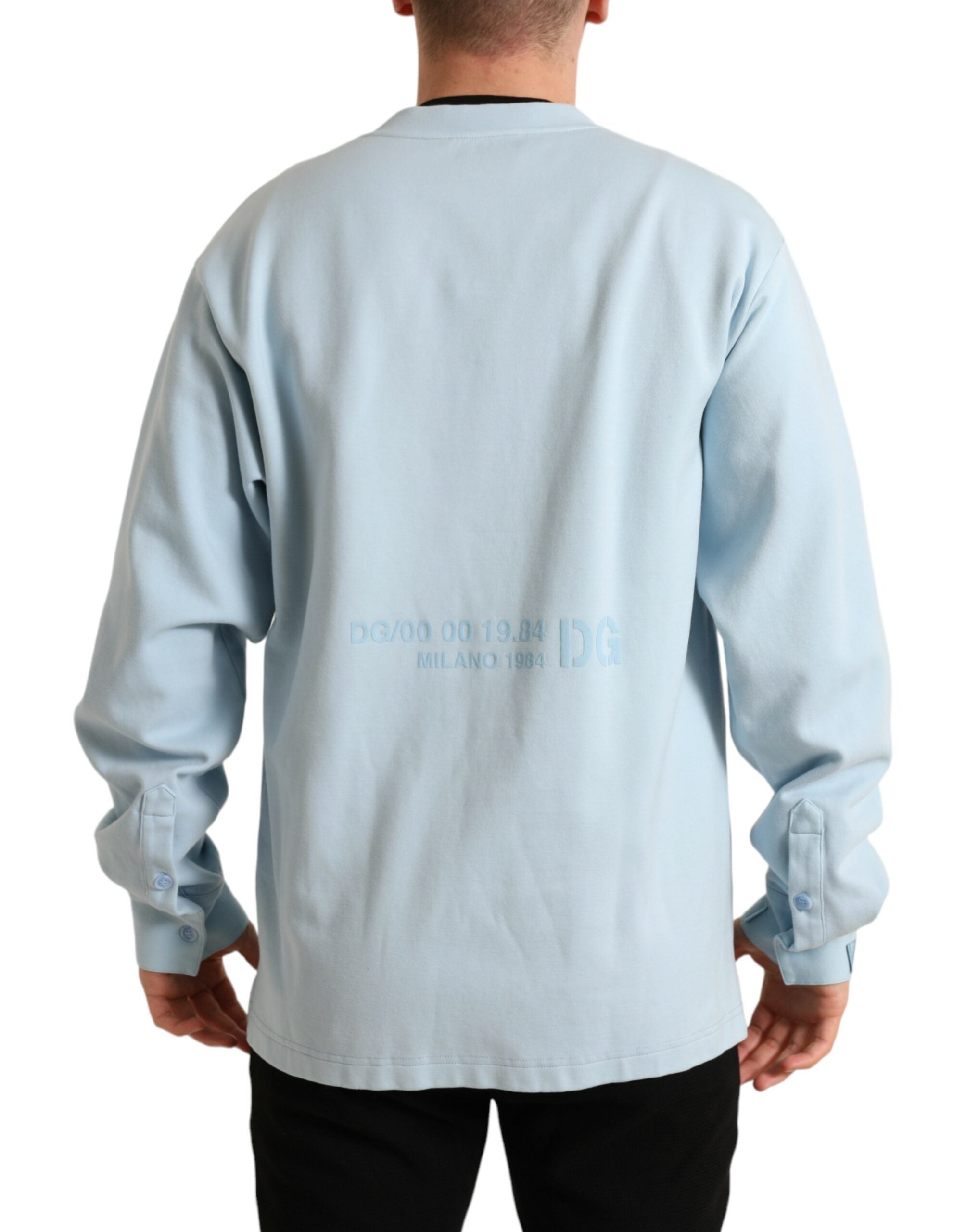 Light Blue Cotton Buttoned Pullover Sweater - ventzia