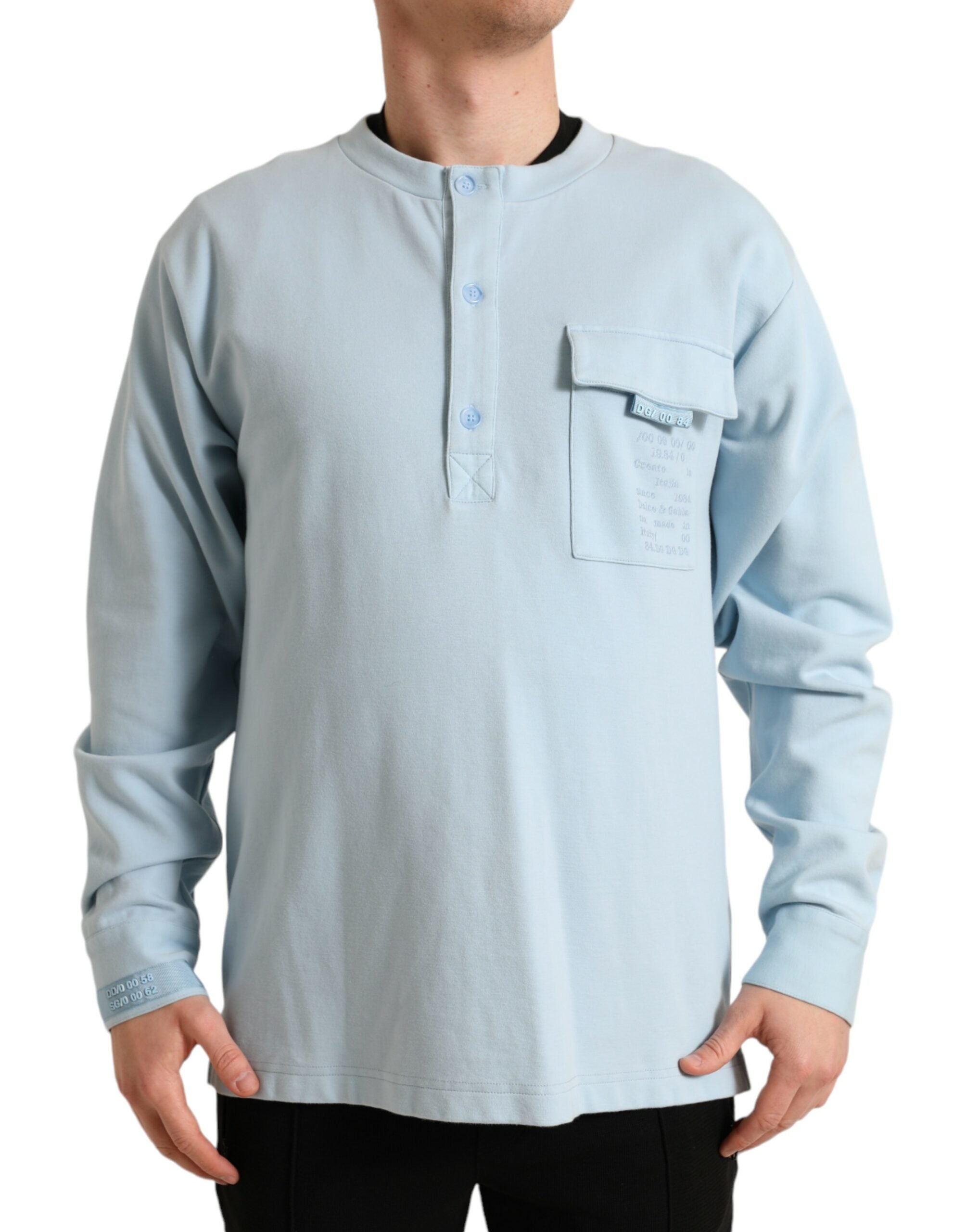 Light Blue Cotton Buttoned Pullover Sweater - ventzia