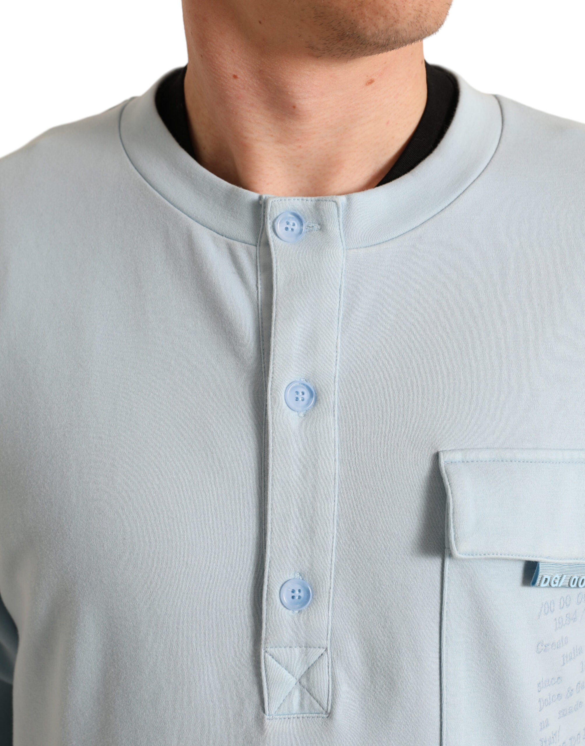 Light Blue Cotton Buttoned Pullover Sweater - ventzia