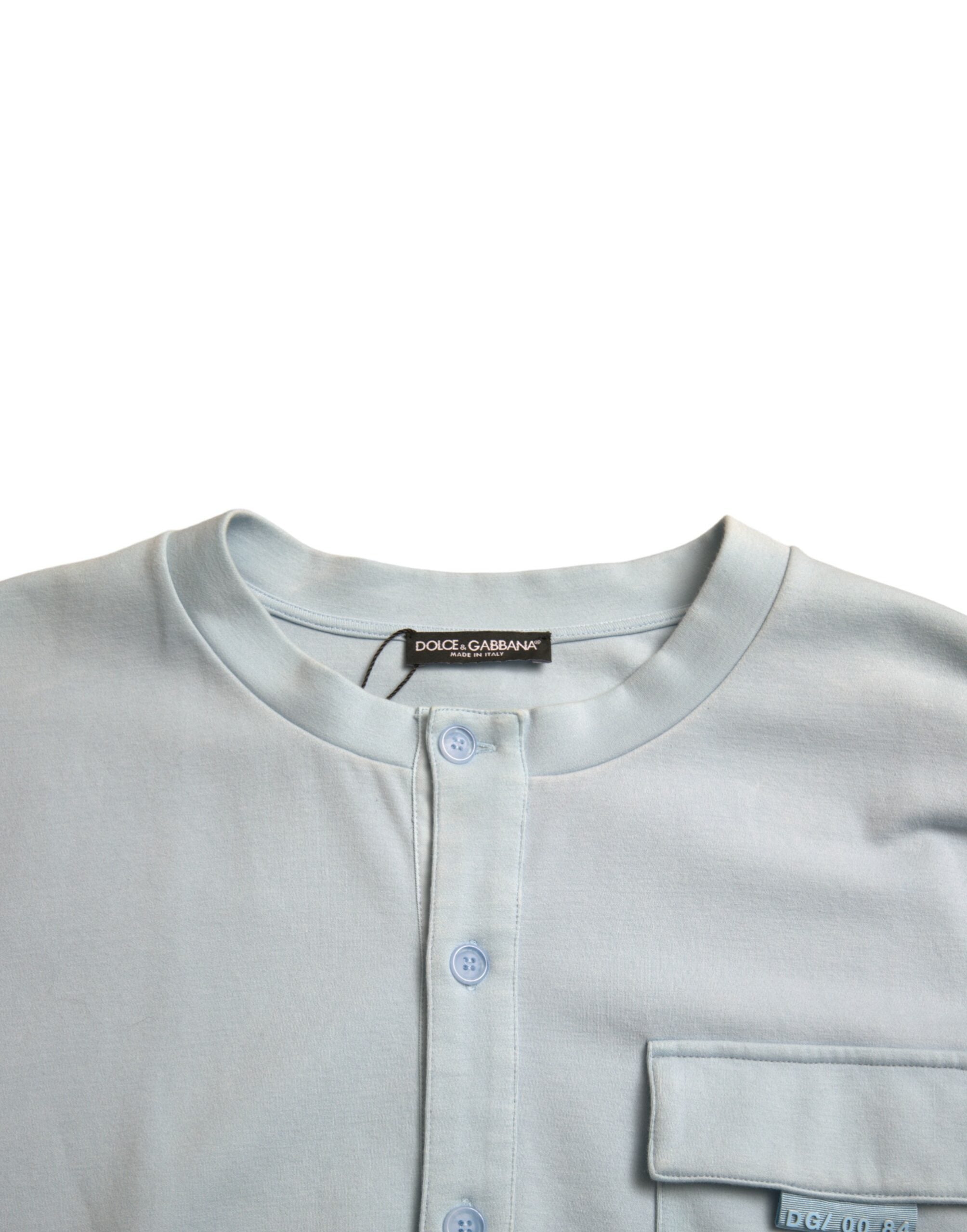 Light Blue Cotton Buttoned Pullover Sweater - ventzia