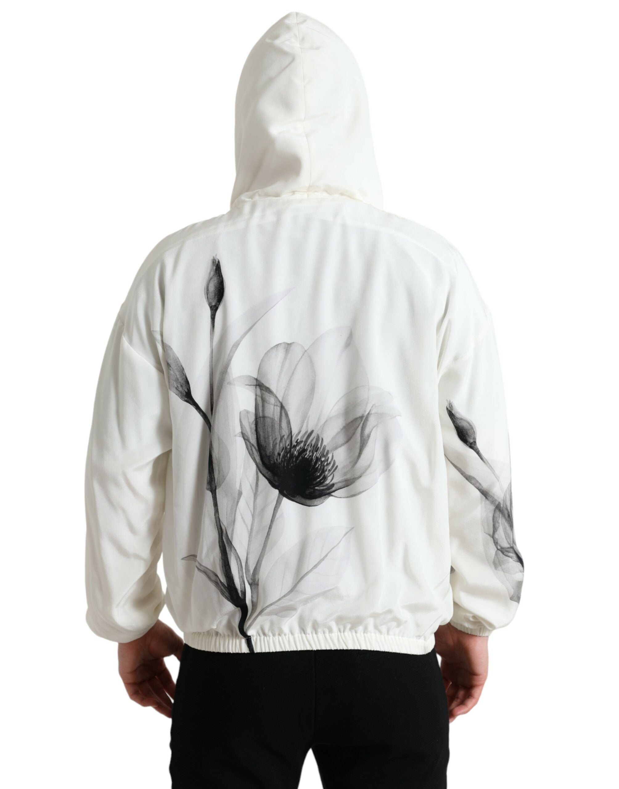 White Floral Print Hooded Pullover Sweater - ventzia