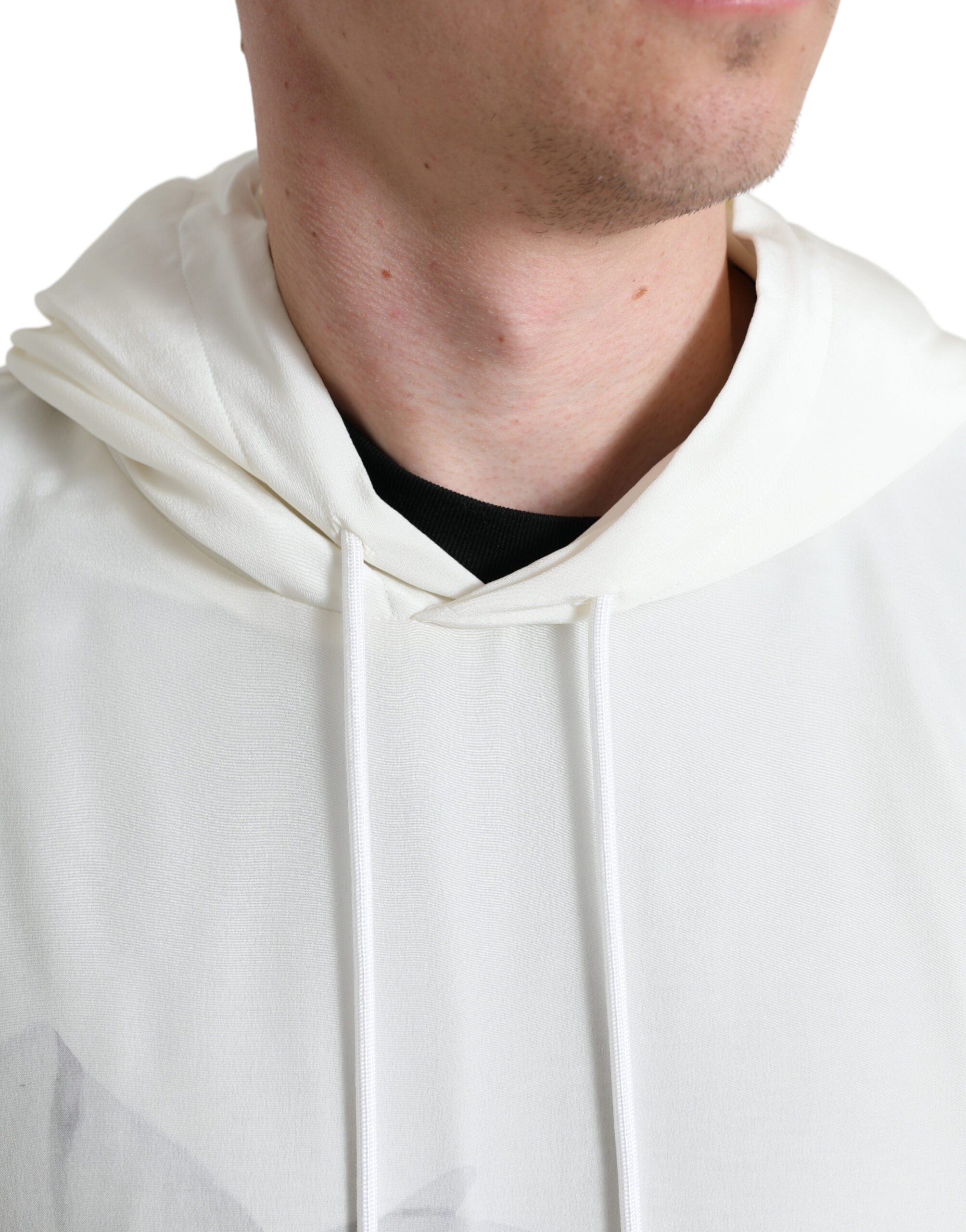 White Floral Print Hooded Pullover Sweater - ventzia