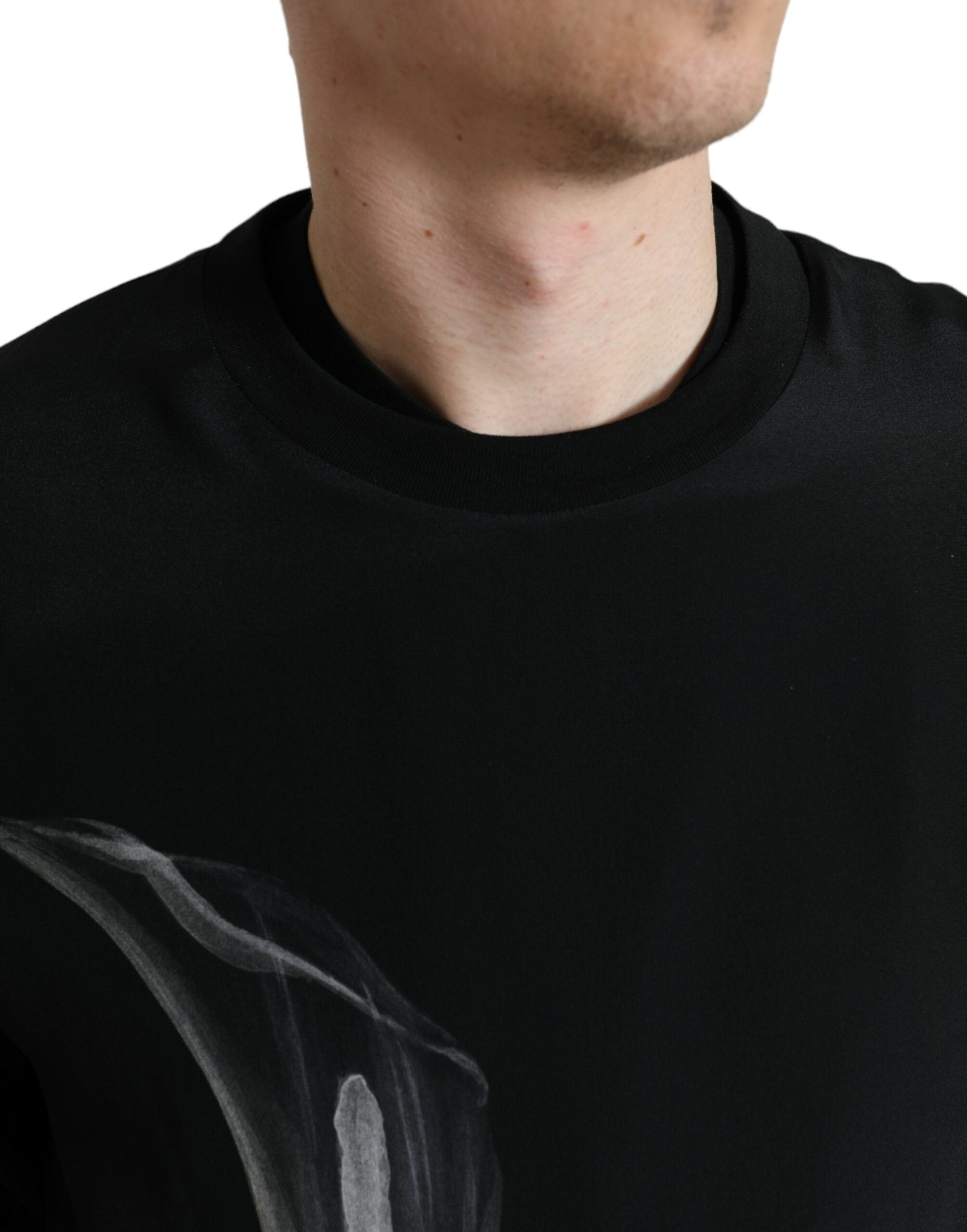 Black Floral Print Crewneck Pullover Sweater - ventzia