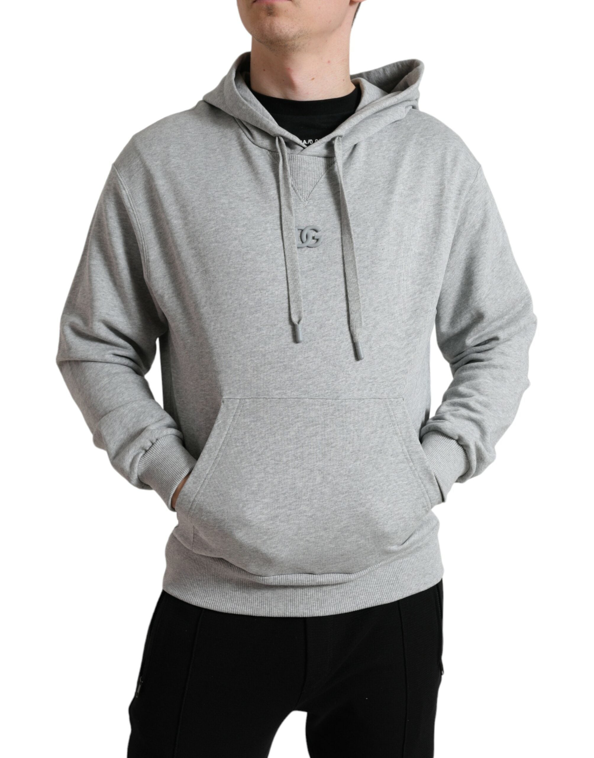 Gray Cotton Logo Hooded Sweatshirt Sweater - ventzia