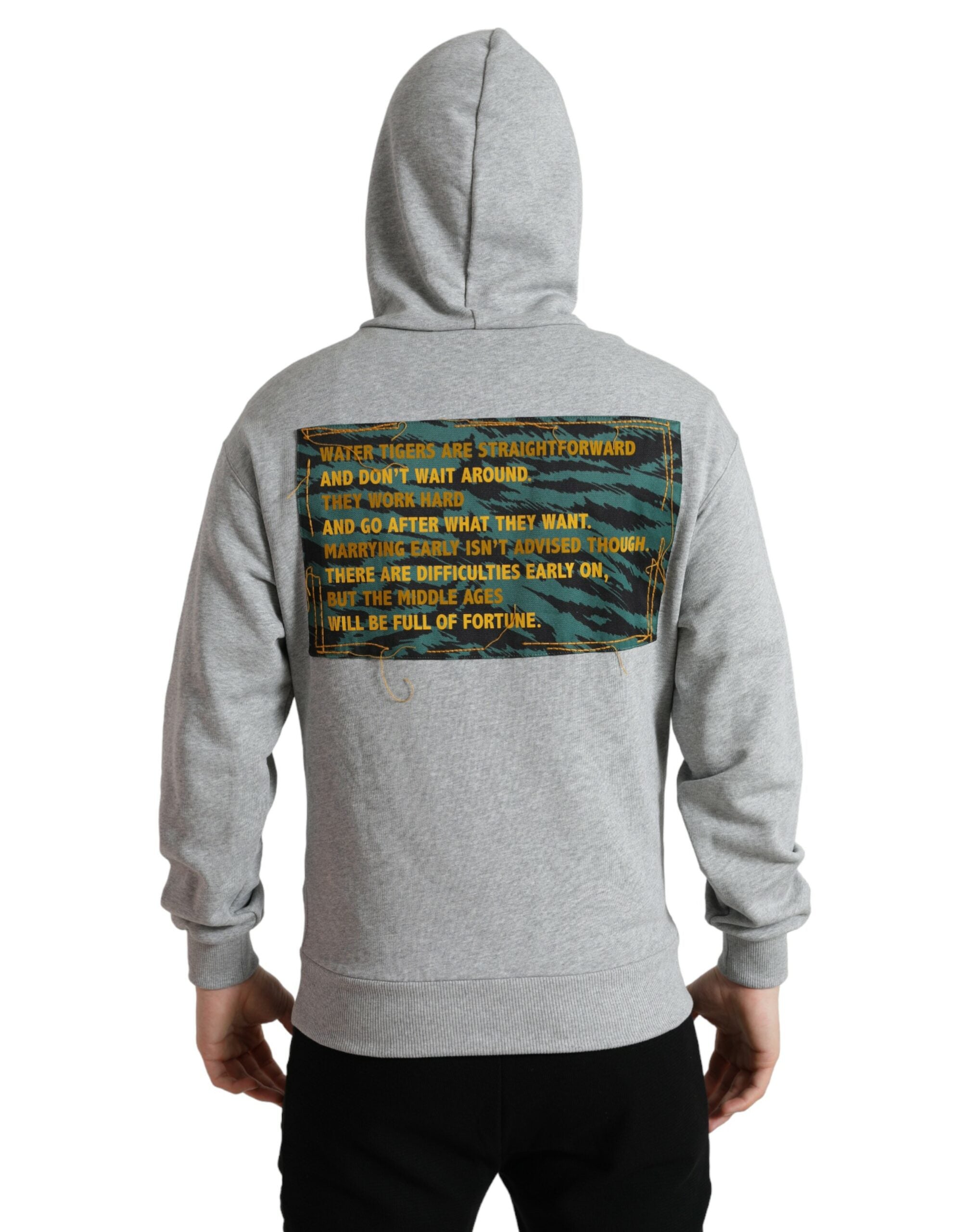 Gray Cotton Logo Hooded Sweatshirt Sweater - ventzia