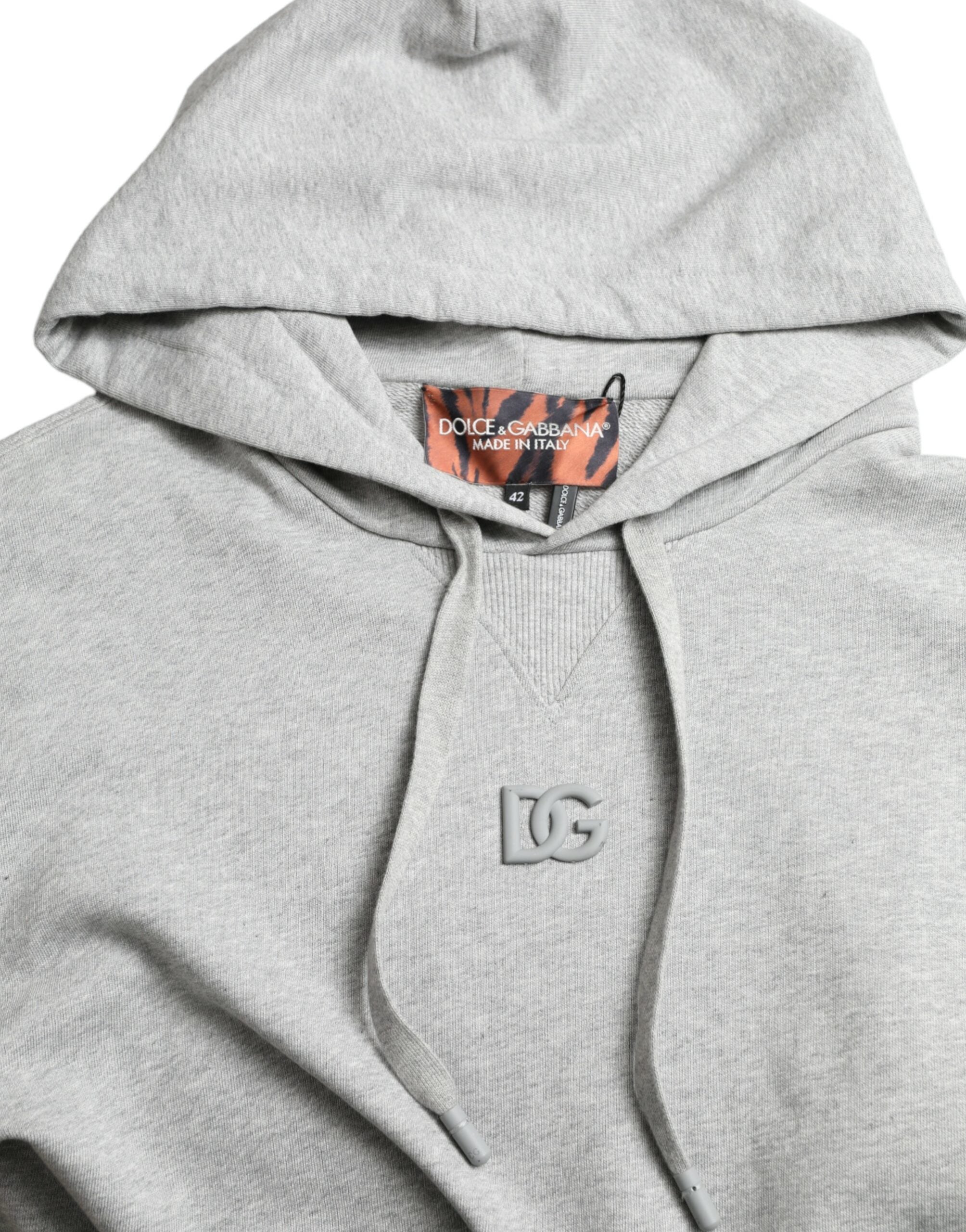 Gray Cotton Logo Hooded Sweatshirt Sweater - ventzia
