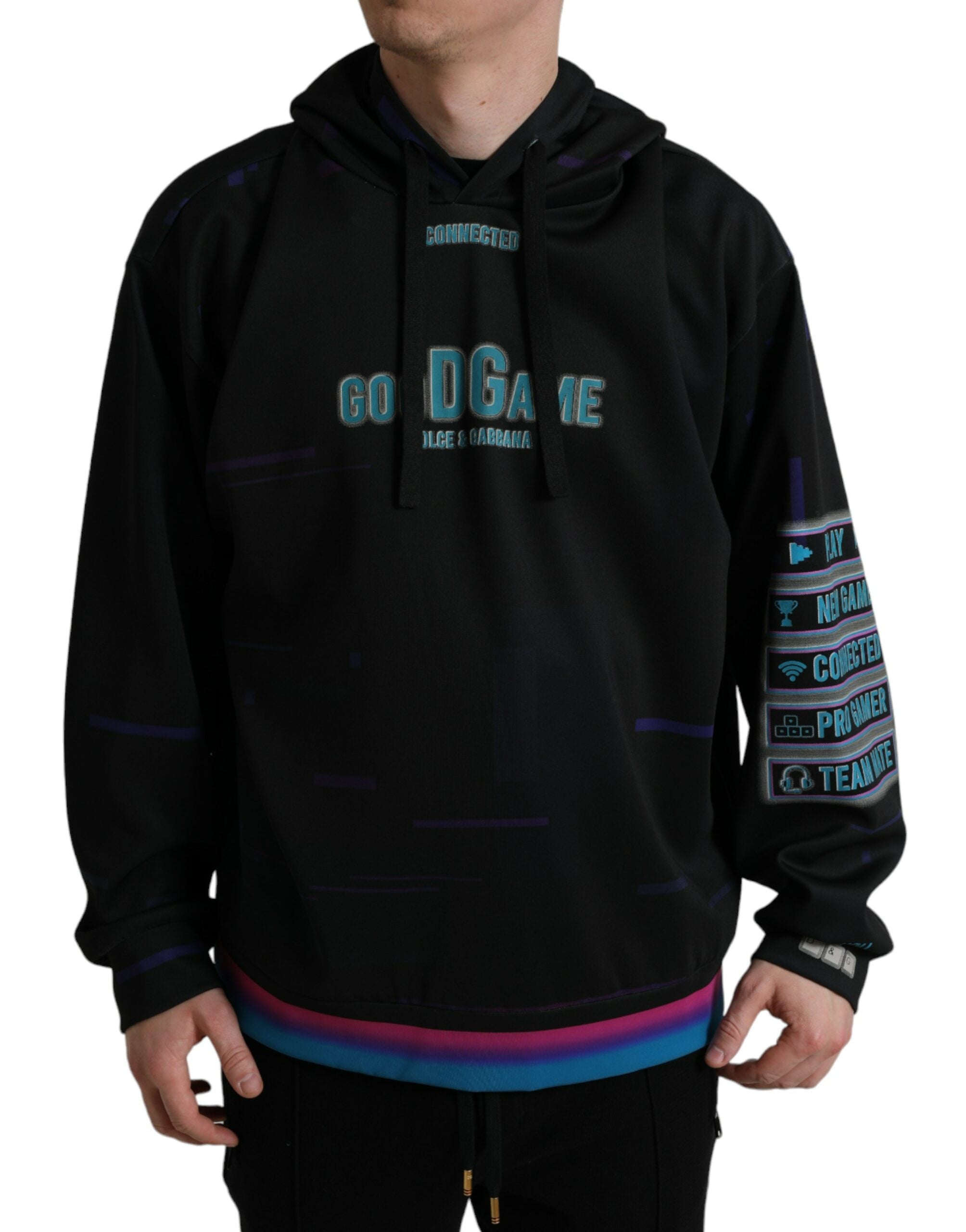 Black Logo Print Hooded Sweatshirt Sweater - ventzia