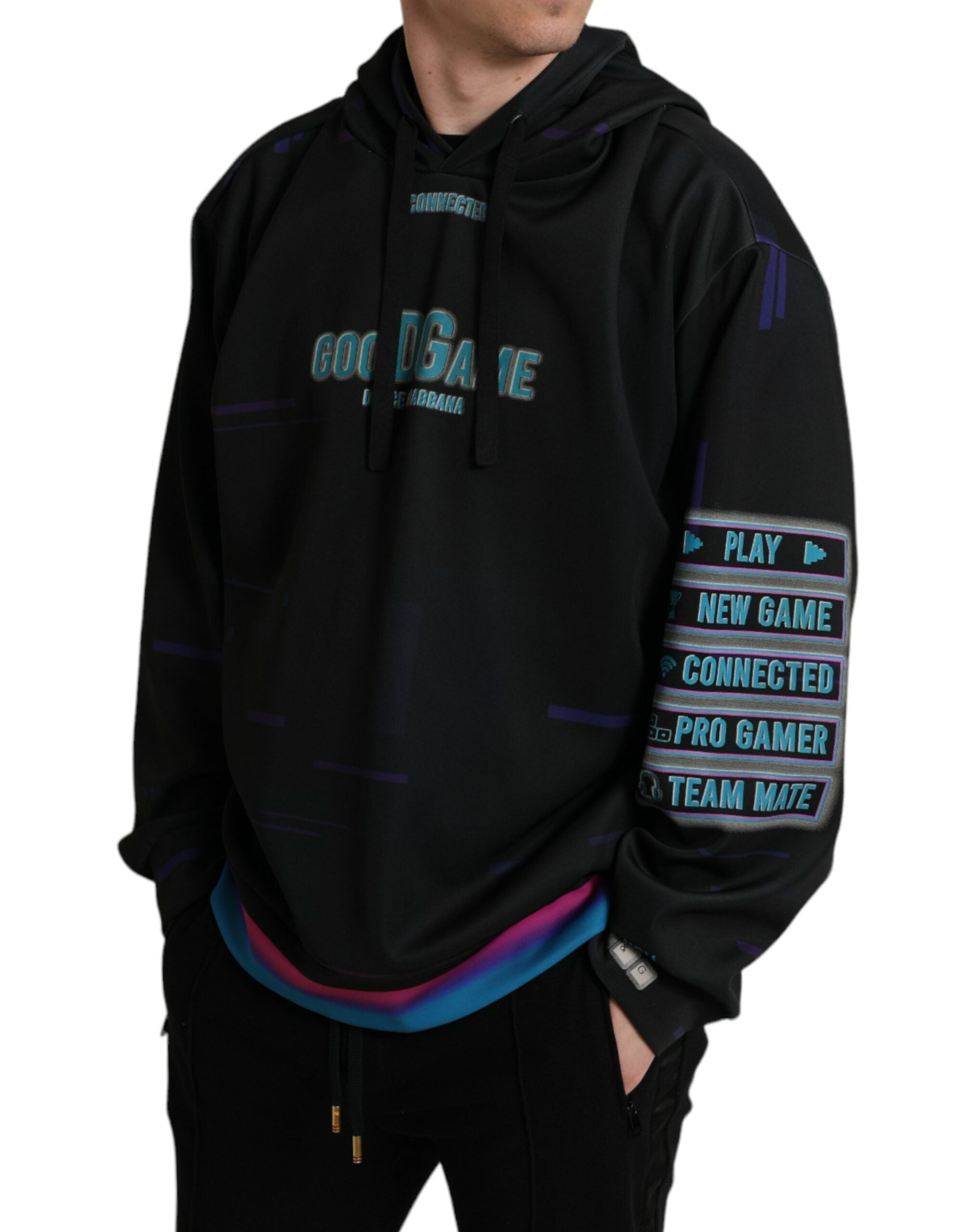 Black Logo Print Hooded Sweatshirt Sweater - ventzia
