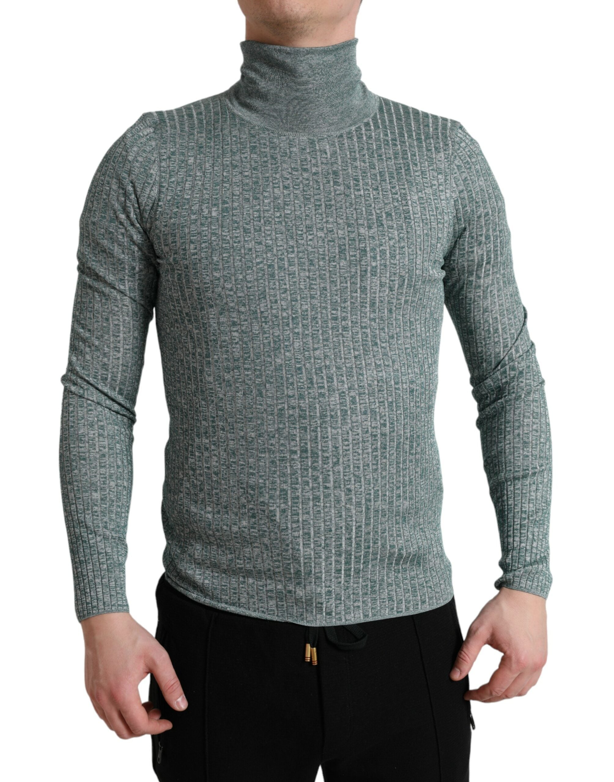 Green Polyester Turtleneck Pullover Sweater - ventzia