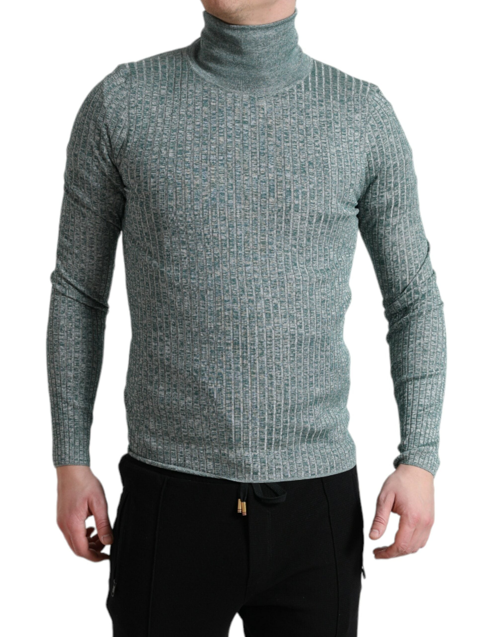 Green Polyester Turtleneck Pullover Sweater - ventzia