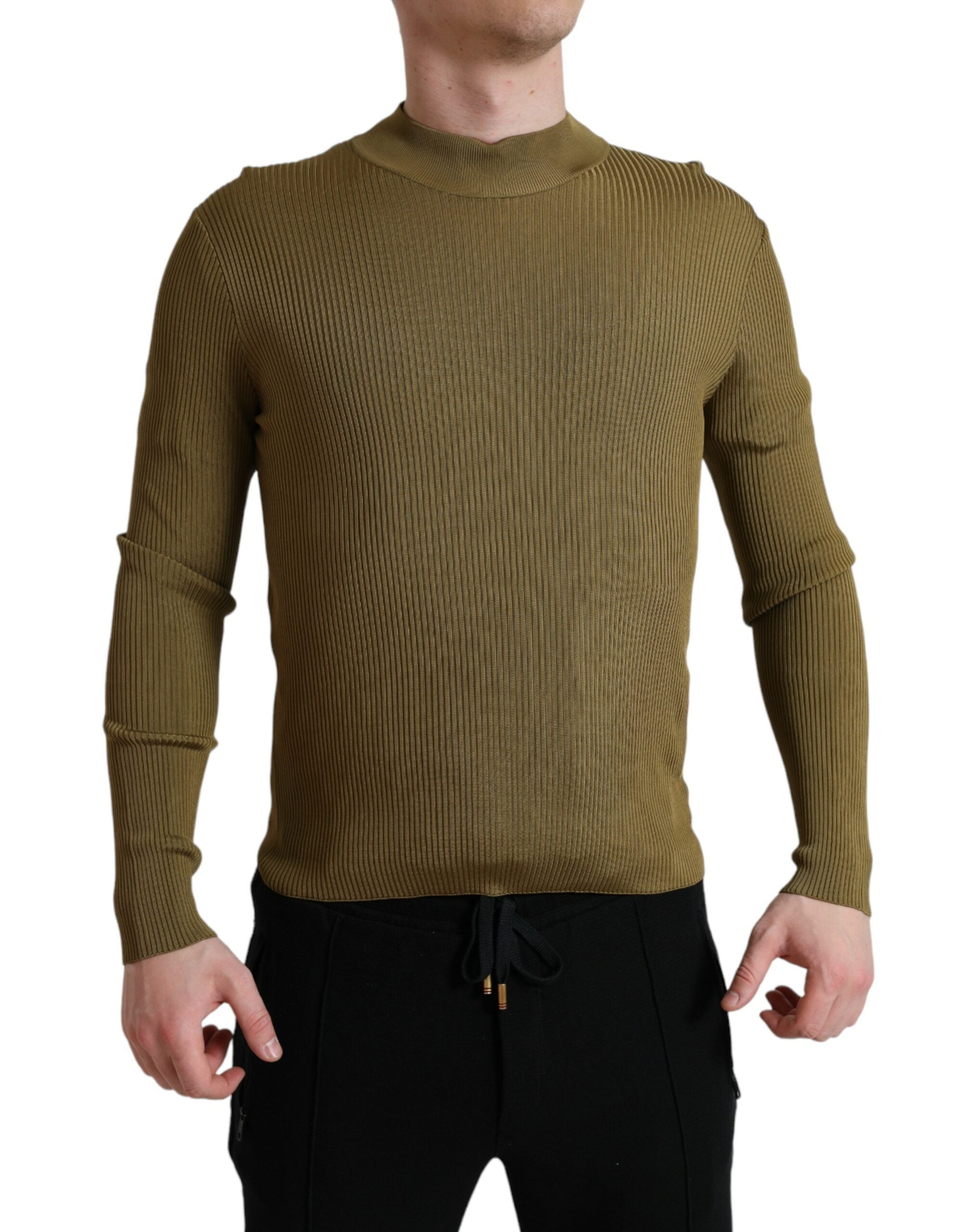 Army Green Viscose Crewneck Pullover Sweater - ventzia