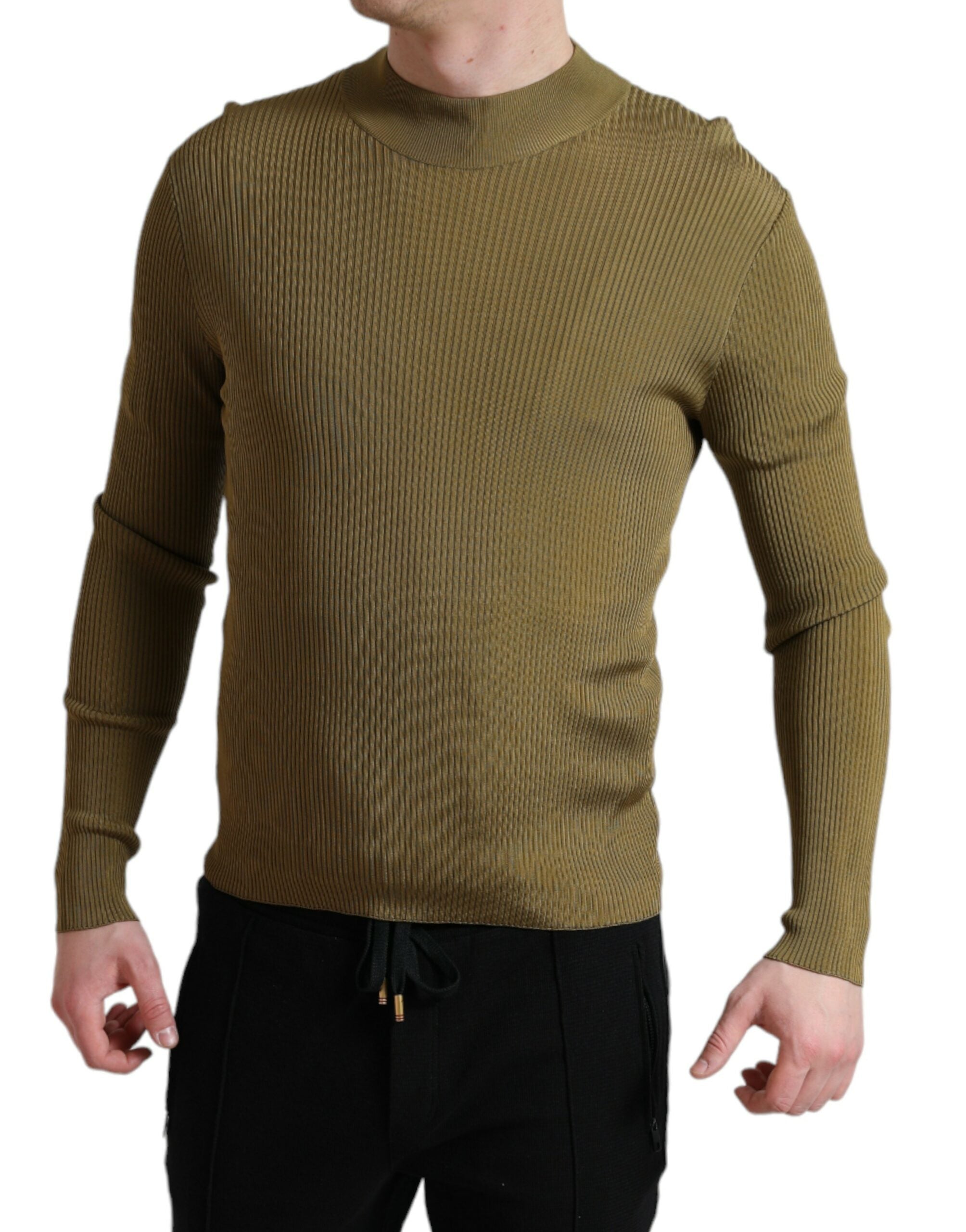 Army Green Viscose Crewneck Pullover Sweater - ventzia