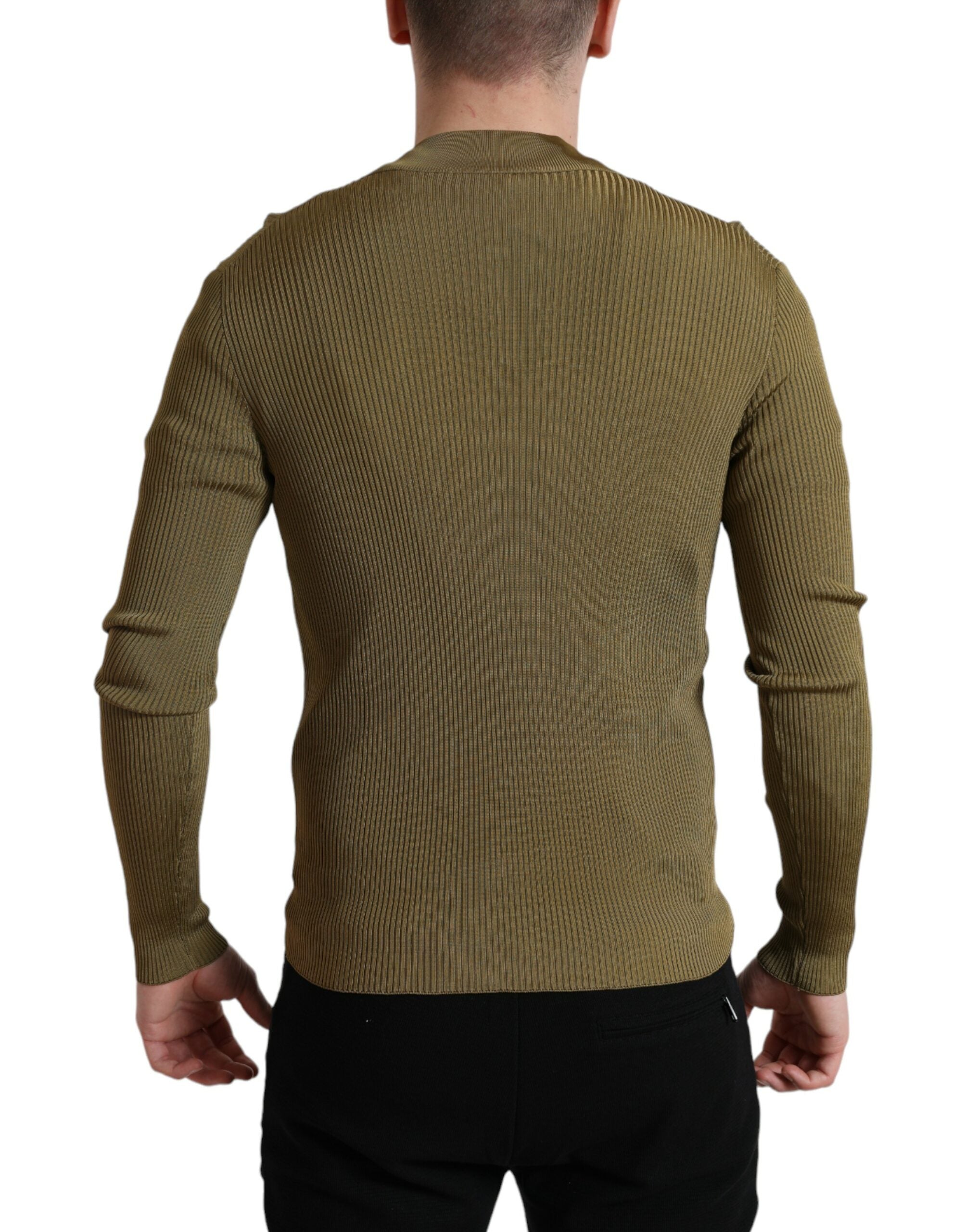Army Green Viscose Crewneck Pullover Sweater - ventzia