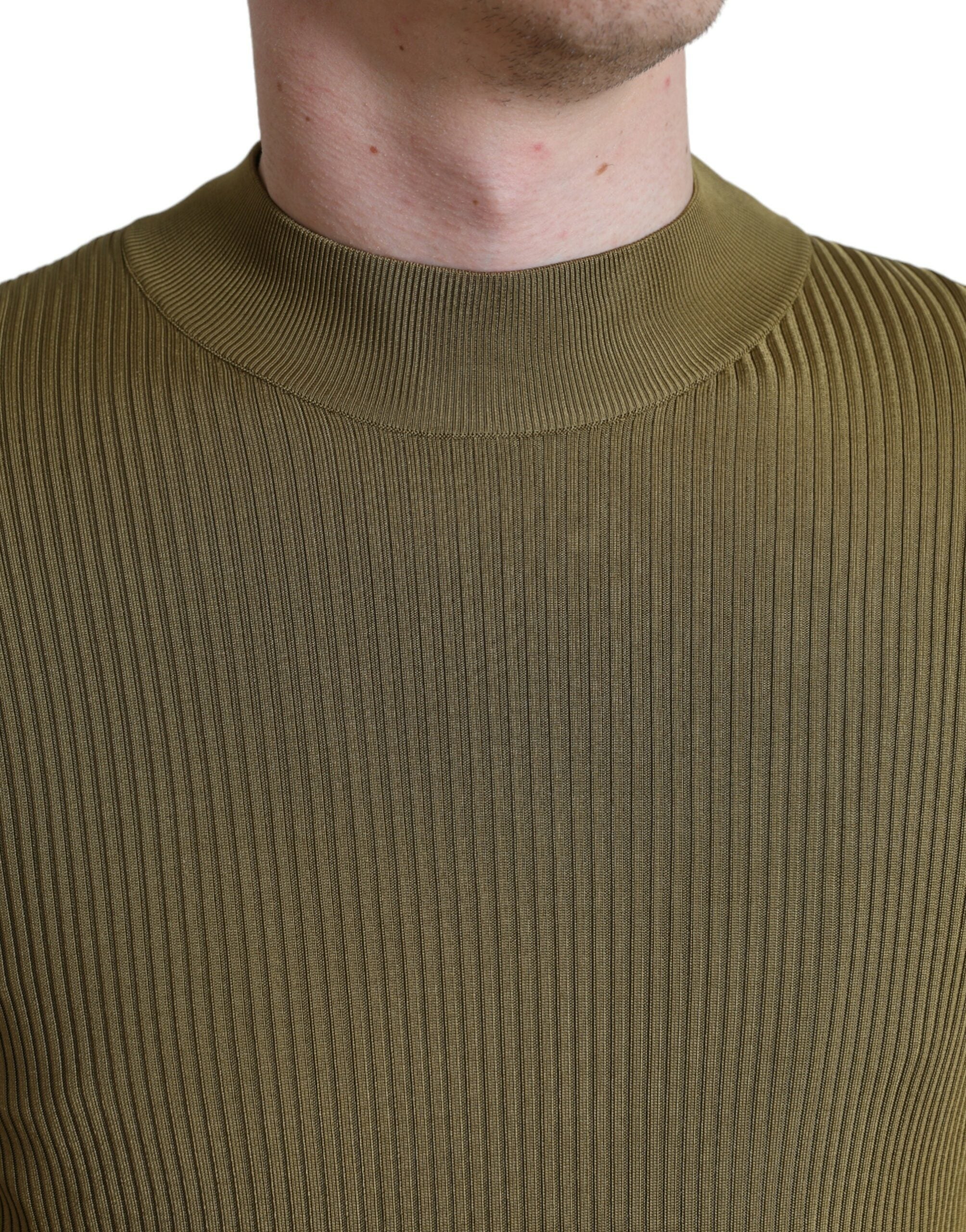 Army Green Viscose Crewneck Pullover Sweater - ventzia