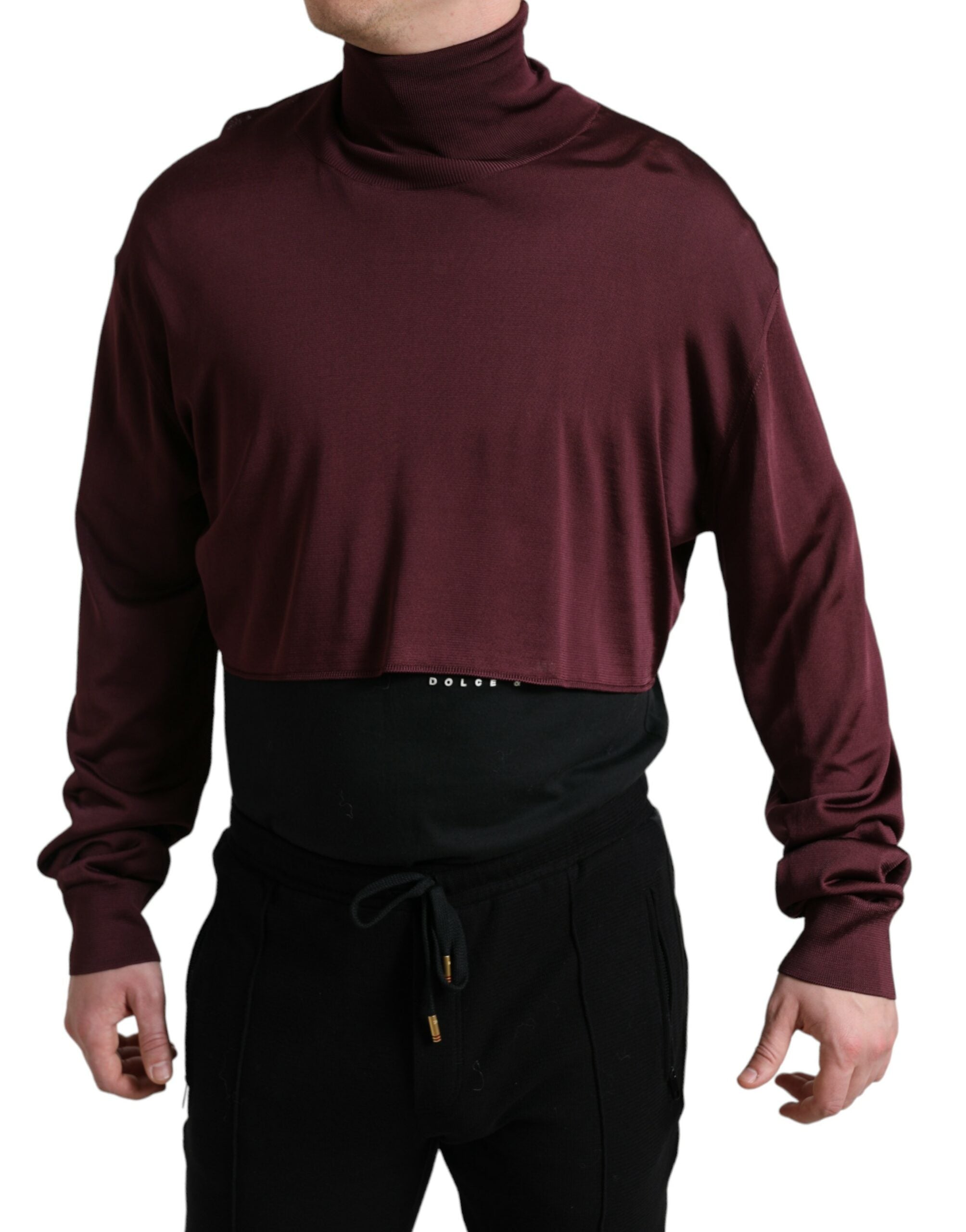 Maroon Viscose Turtleneck Pullover Sweater - ventzia