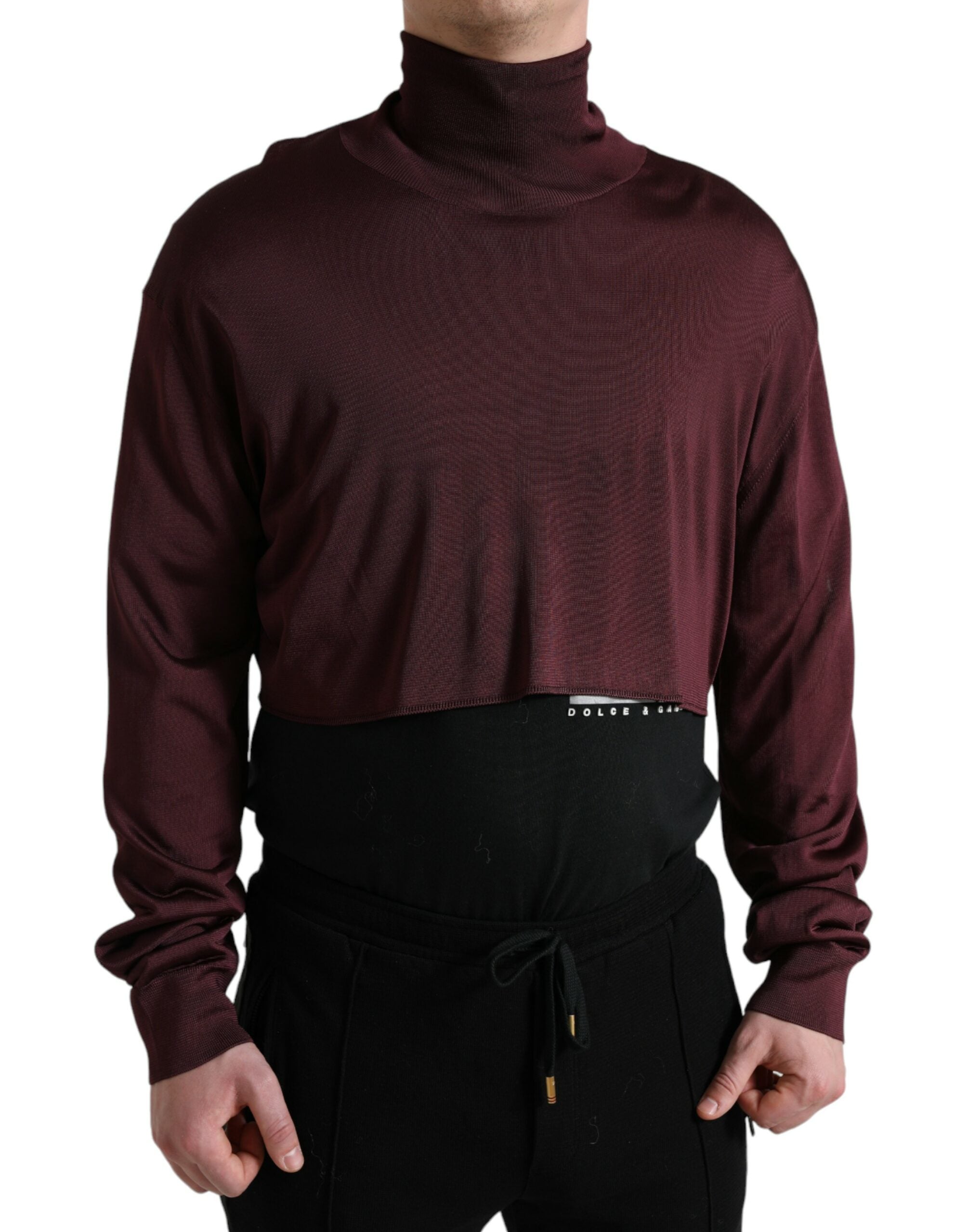 Maroon Viscose Turtleneck Pullover Sweater - ventzia
