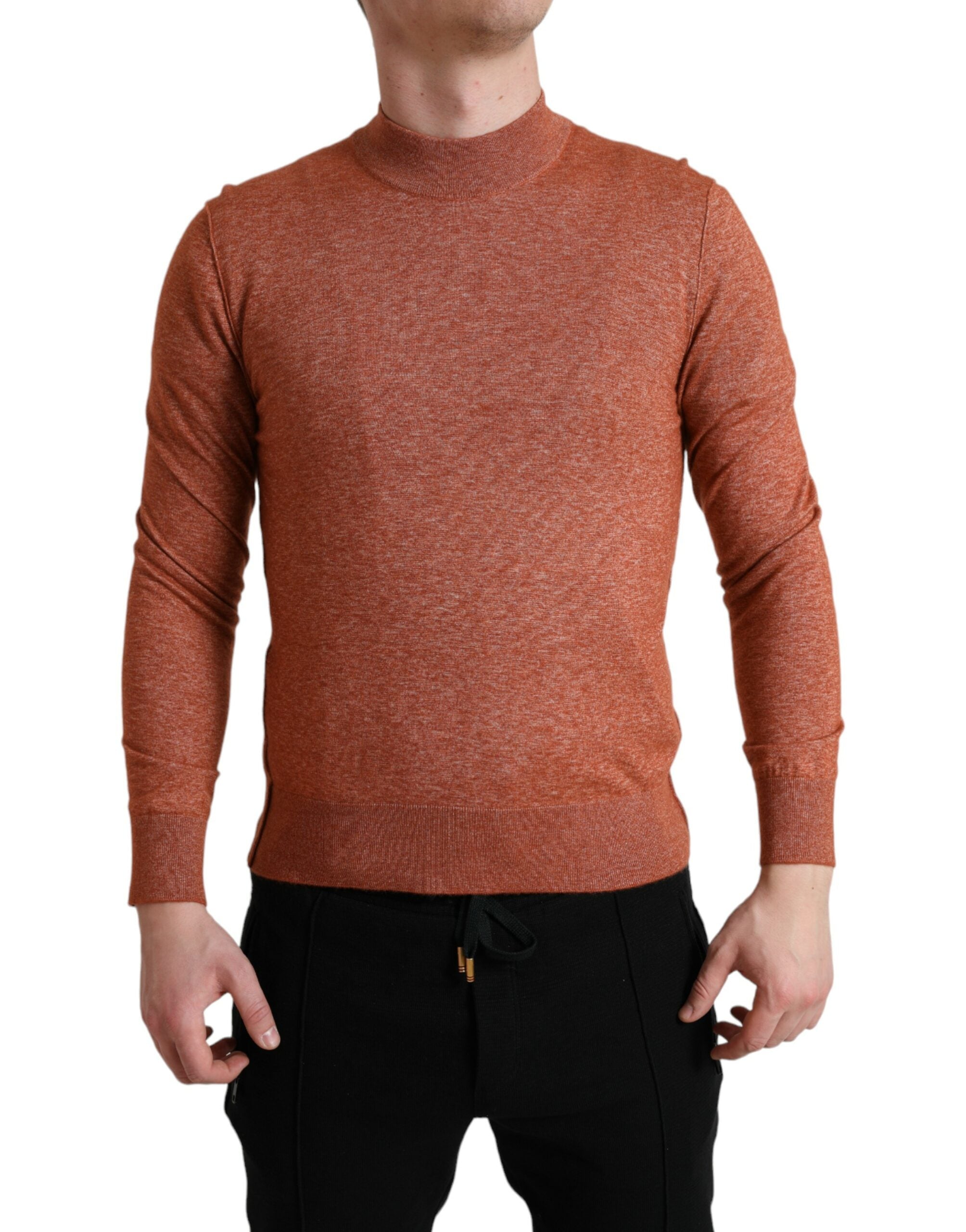 Orange Cashmere Crew Neck Pullover Sweater - ventzia