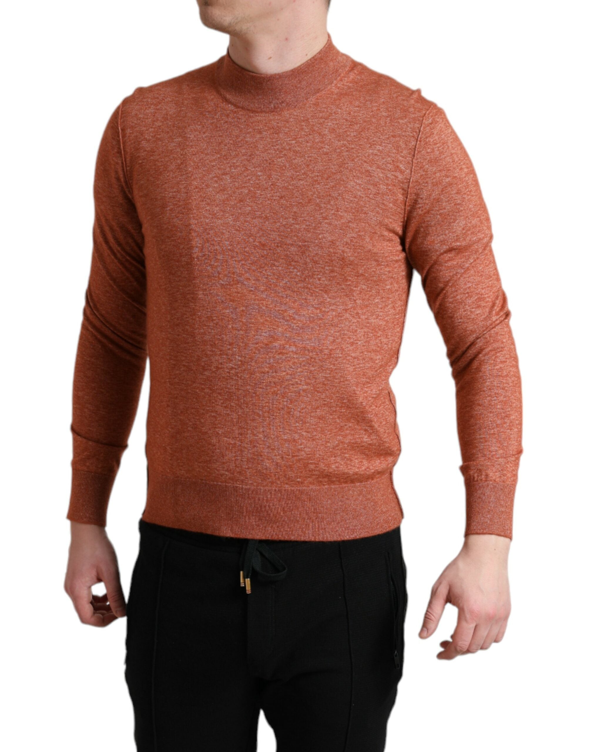 Orange Cashmere Crew Neck Pullover Sweater - ventzia