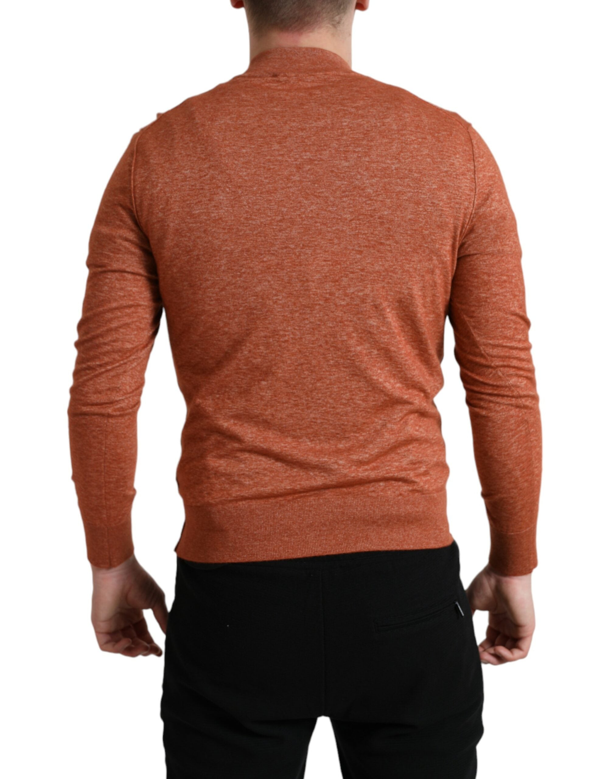 Orange Cashmere Crew Neck Pullover Sweater - ventzia