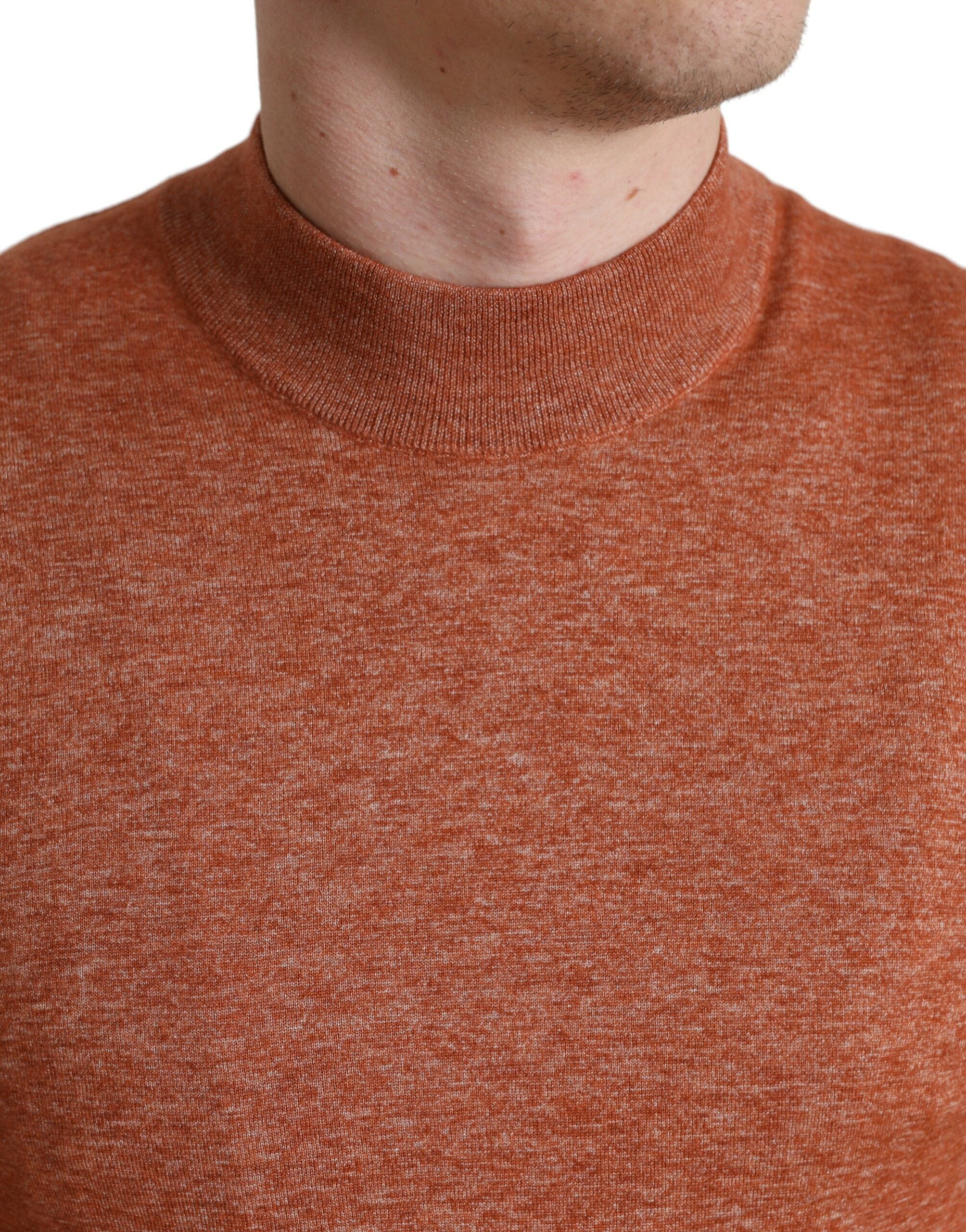 Orange Cashmere Crew Neck Pullover Sweater - ventzia